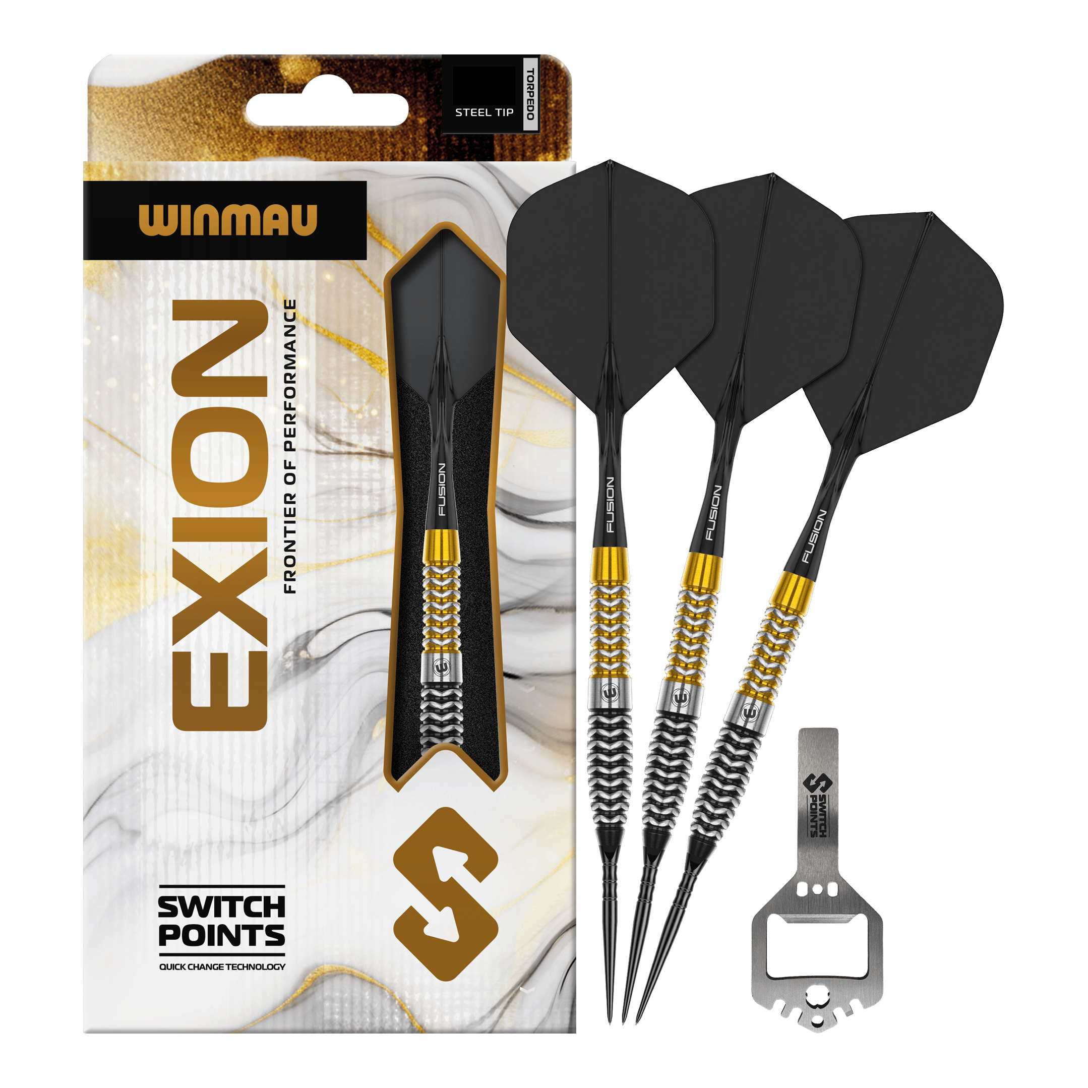 Punti di commutazione per siluri Winmau Exion Steeldarts Das Bild zeigt vermutlich Winmau Exion Torpedo Switch Points Steeldarts in voller Ansicht. Es handelt sich um ein Dartprodukt für Dartspieler.