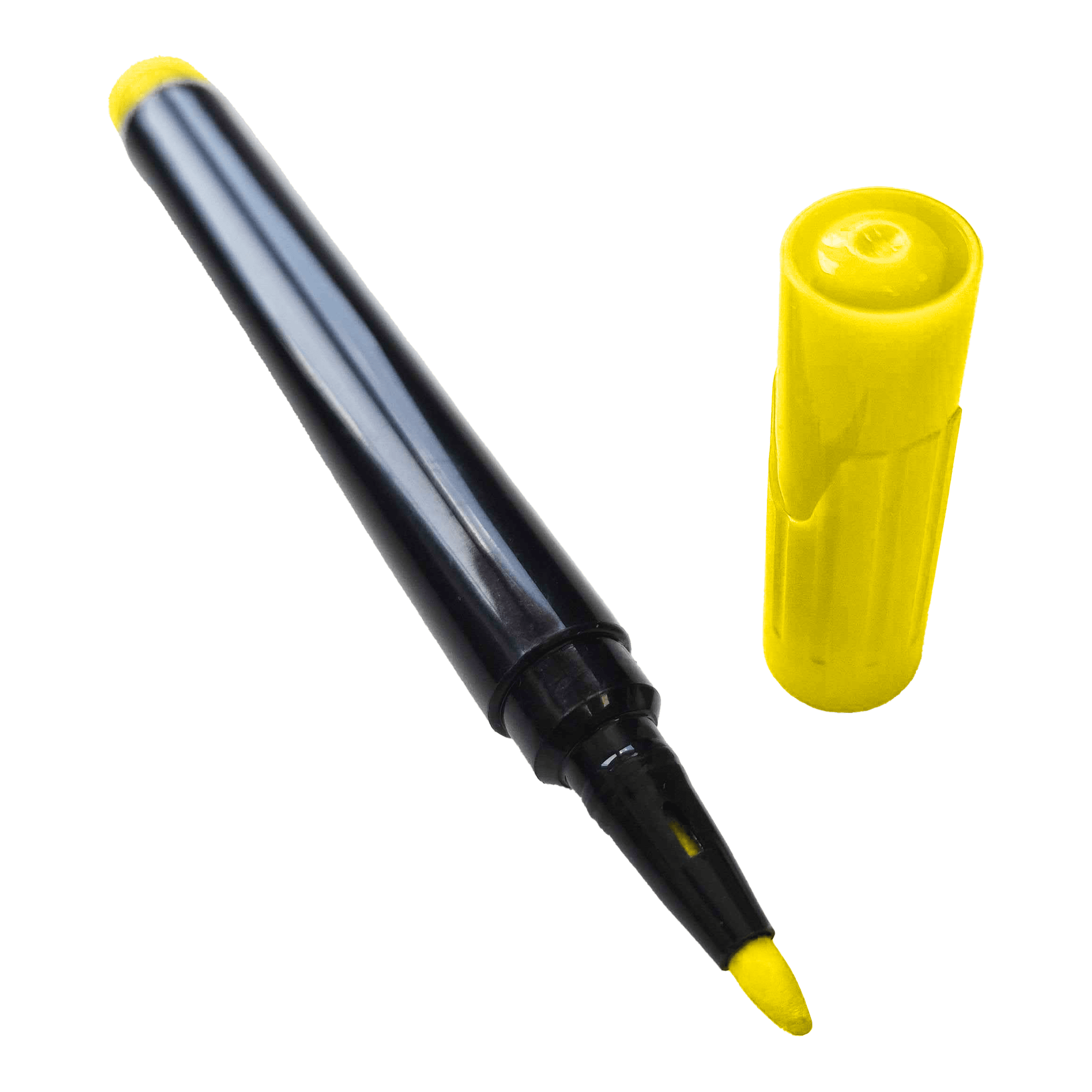 Segnaposto Auf dem Bild ist ein gelber Boardmarker mit abgenommener Kappe zu sehen. Der Stift liegt schräg, während die gelbe Kappe daneben steht.
