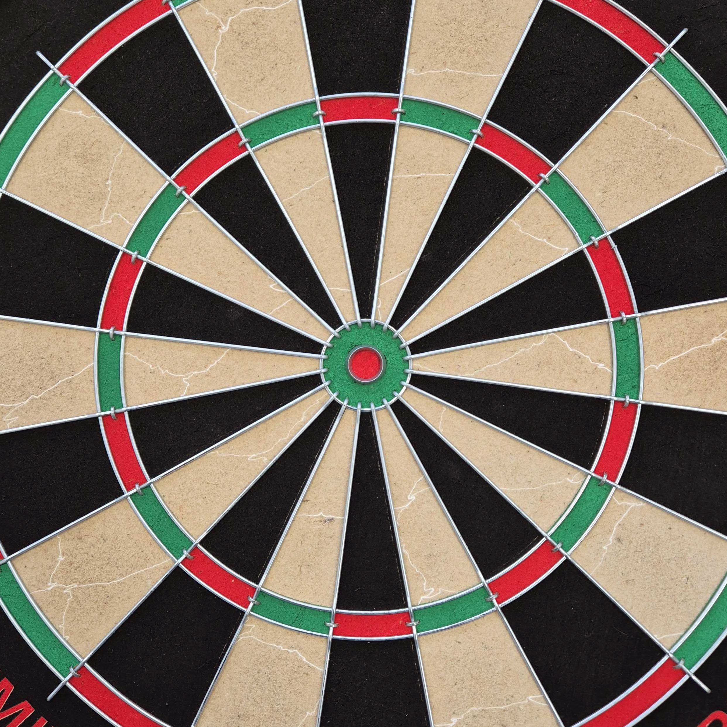 Set di bersagli in acciaio Target Dimitri Van Den Bergh Auf dem Bild ist eine Steeldartscheibe mit farbigen Segmenten in Rot, Grün, Schwarz und Beige zu sehen. Es handelt sich um das Produkt "Target Dimitri Van Den Bergh Steeldartboard Set".