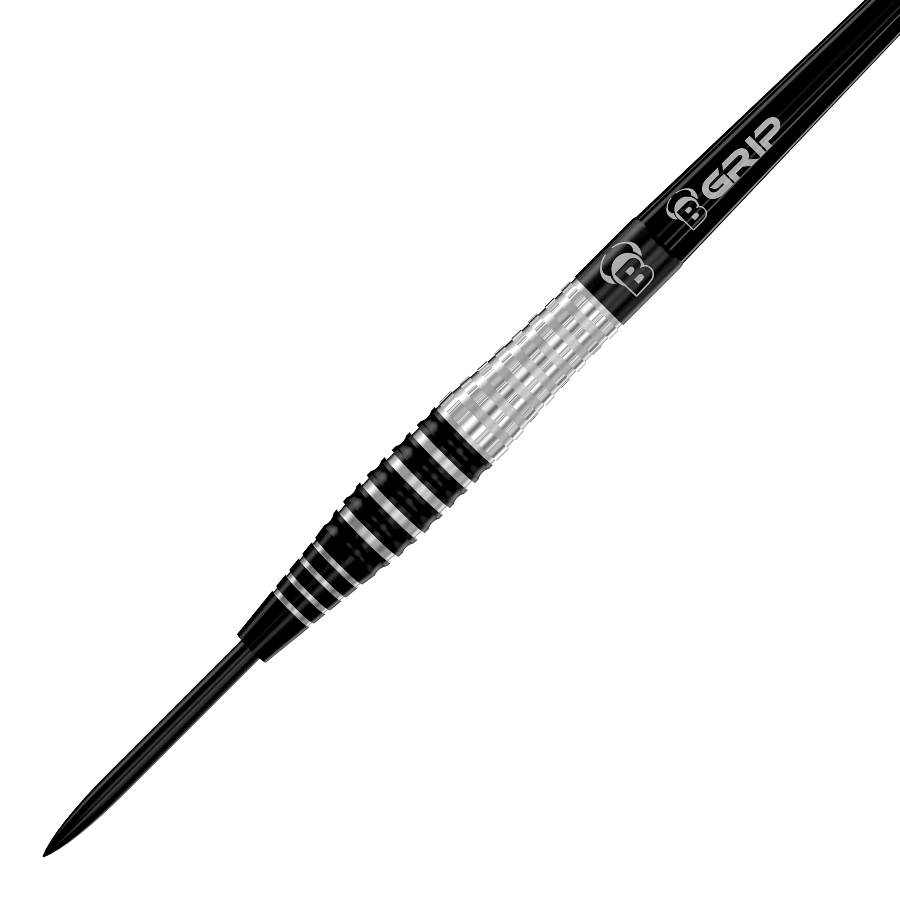 Bulls Martin Schindler Original Generation 3 freccette in acciaio Das Bild zeigt den Bulls Martin Schindler Original Generation 3 Steeldart. Der Dart hat ein silber-schwarzes, geriffeltes Griffstück und eine spitze Metallspitze.
