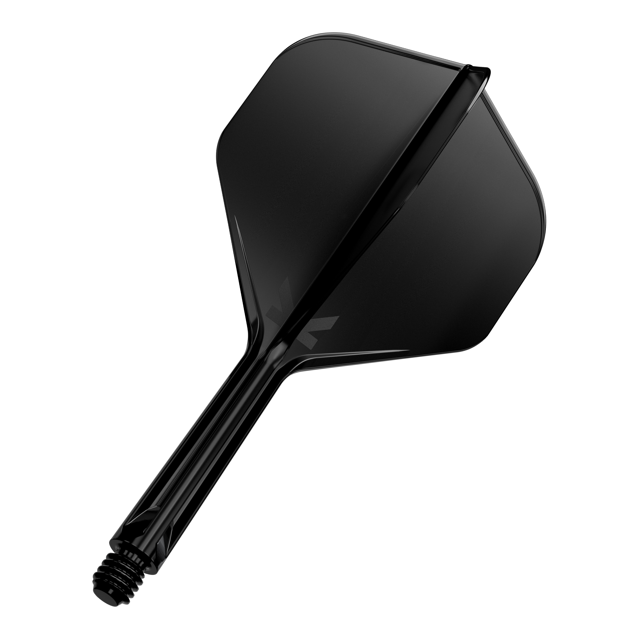 Target K-Flex No2 Standard Flight System - Nero Dies ist ein schwarzer Dartflight mit Schaft. Er hat eine glatte Oberfläche und eine klassische, standardisierte Form.