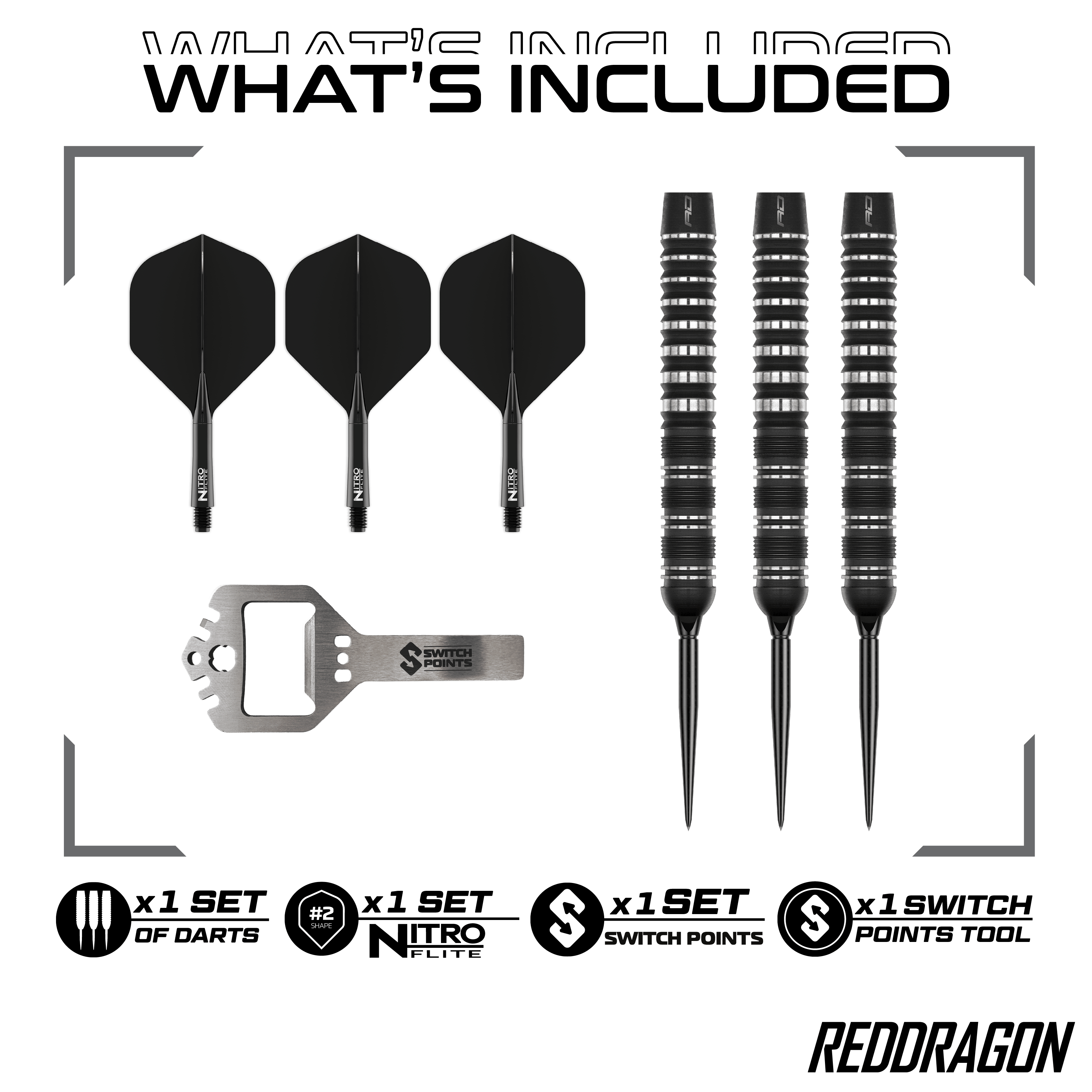 Freccette in acciaio Red Dragon Sable Parallel Switch Point Hier ist der Red Dragon Sable Parallel Switch Point Steeldarts zu sehen. Diese Steeldarts stehen für Qualität und Langlebigkeit.