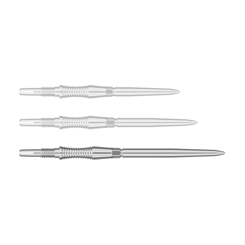 Punte per freccette Target Swiss Point Signature RST - Argento Dargestellt ist eine Dartspitze mit dem Dateinamen '340302_Target_Swiss_Point_Dartspitzen_Signature_RST_Silber_42mm_1'. Zu sehen ist eine silberne Dartspitze mit 42mm Länge.