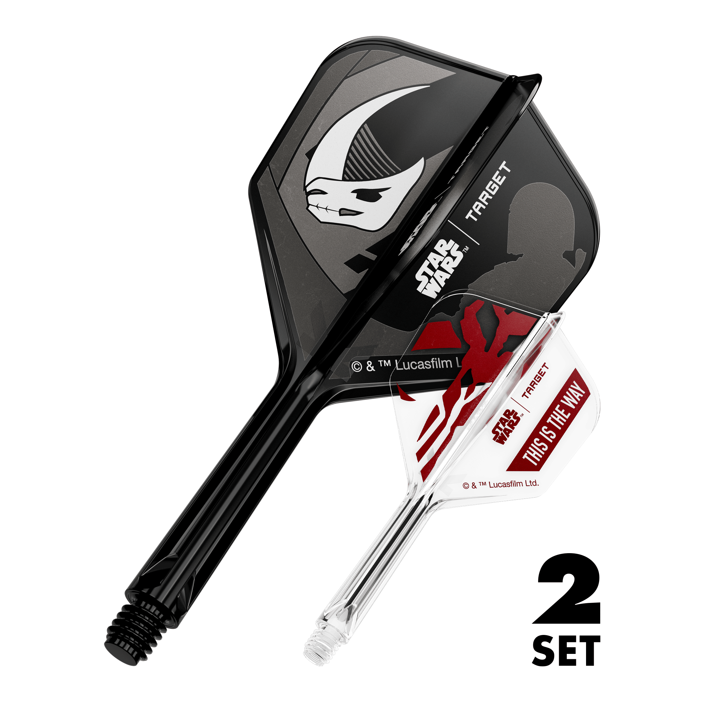 Set Target Star Wars K-Flex Mandalorian No6 Flights Bild zeigt das Produkt mit dem Dateinamen 410624_Target_StarWars_K-Flex_Mandalorian_2PackSet_No6_Flights_26mm_1. Die Grafik stellt vermutlich ein Star Wars Mandalorian Thema dar.