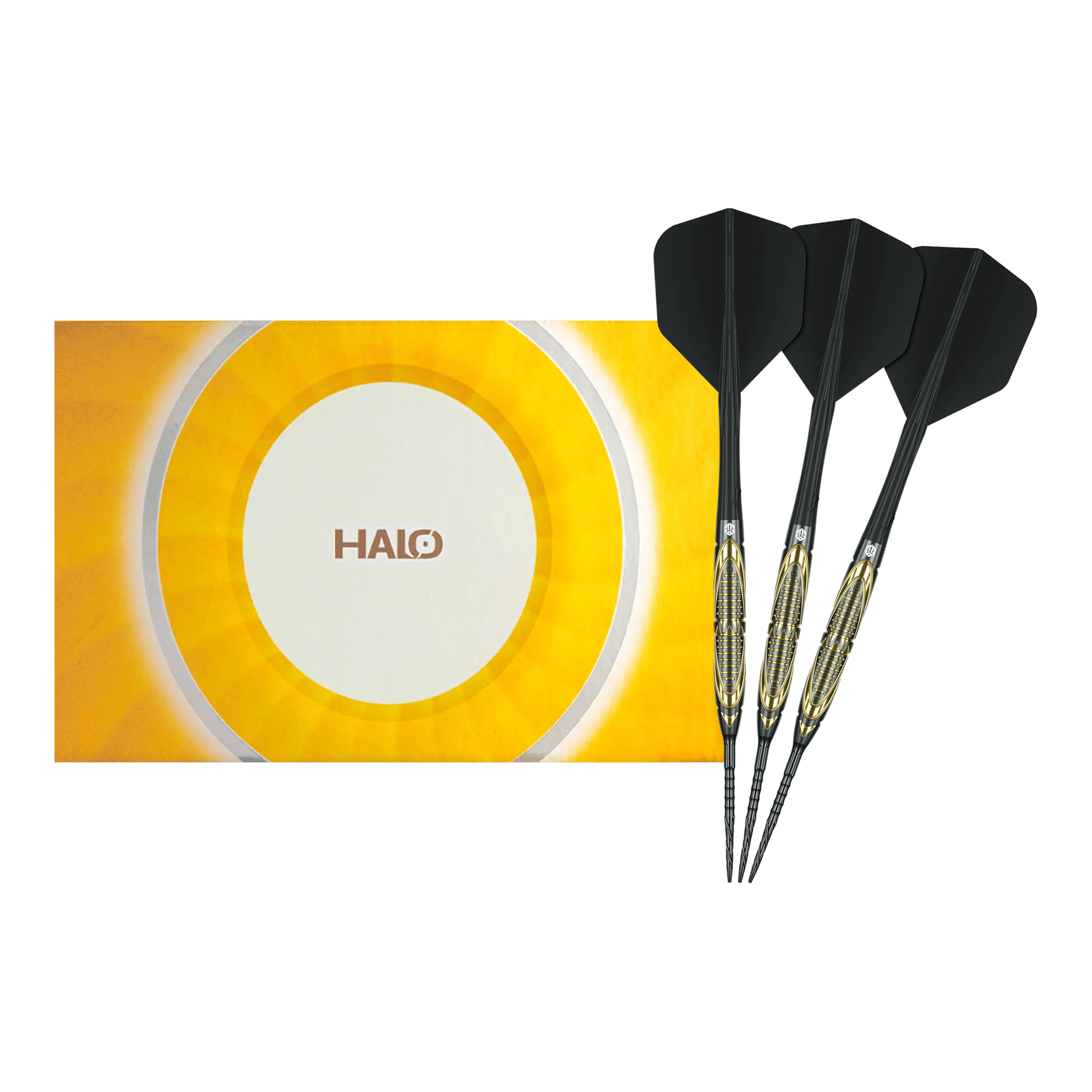 Freccette in acciaio Caliburn Halo H2 - 22,5 g Das Bild zeigt die Caliburn Halo H2 Steeldarts mit einem Gewicht von 22,5g in voller Länge. Die Steeldarts sind besonders langlebig und robust.