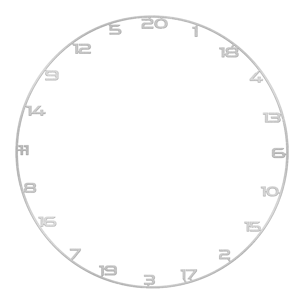 Anello numerico per bersaglio per freccette Das Bild zeigt einen Dartboard-Zahlenring in Silber. Der Zahlenring eignet sich zur Anzeige der Punktebereiche am Dartboard.
