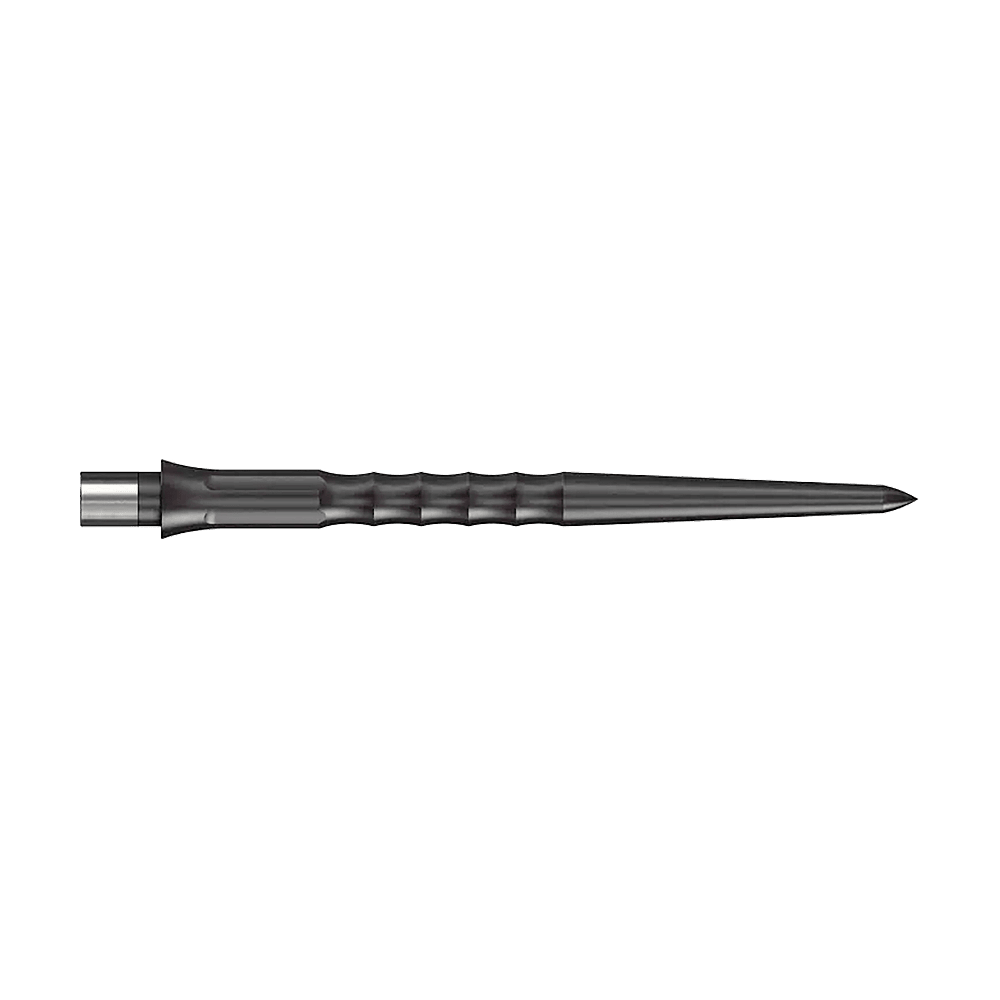 Punte Caliburn System Steeldart - Ripple - NoLip - Nere Auf dem Bild ist eine schwarze Stahlspitze für ein Dart zu sehen. Die Spitze hat eine geriffelte Struktur und ist 32 mm lang.
