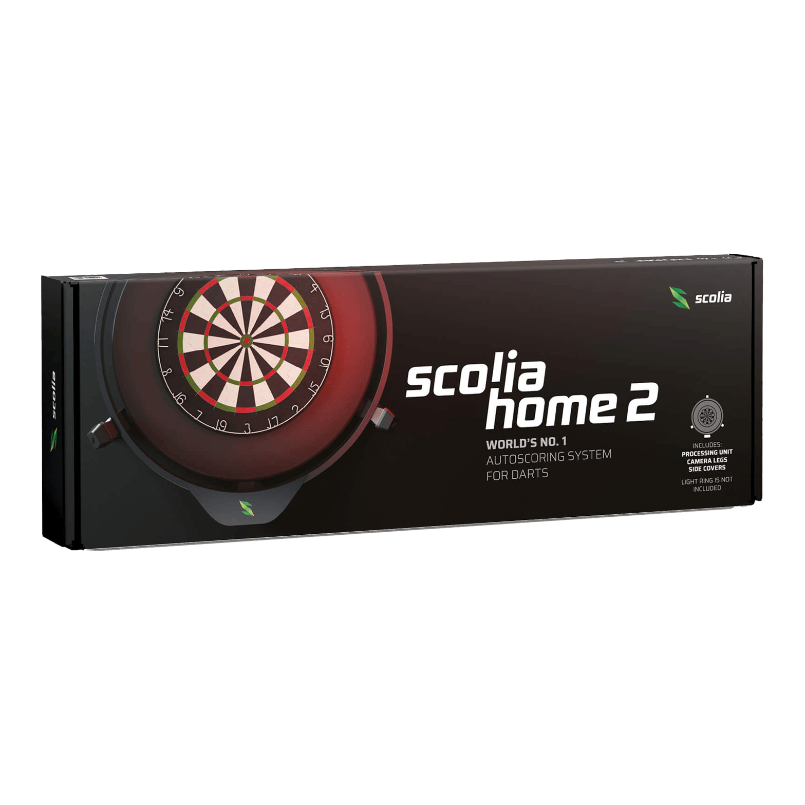 Sistema di punteggio automatico elettronico Scolia Home 2 2026 Die Abbildung zeigt die Verpackung des Produkts "Scolia Home 2 Electronic Score System". Es handelt sich um ein automatisches Punktezählsystem für Darts.