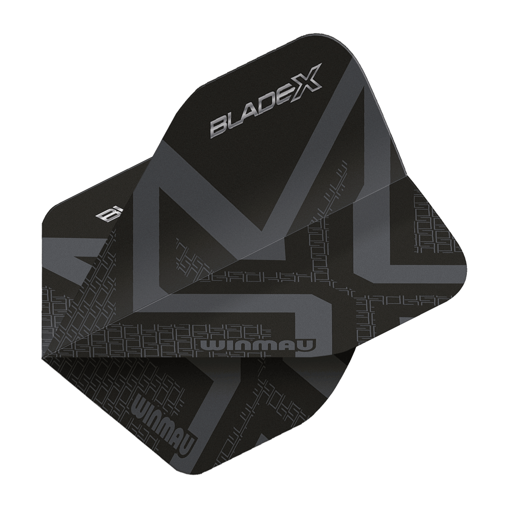 Voli standard Winmau Prism Delta Blade X Metallic Black No2 Winmau Prism Delta Blade X Metallic Black No2 Standard Flights wird gezeigt. Ein Dartflugblatt in metallischem Schwarz, Standardgröße Nummer 2.