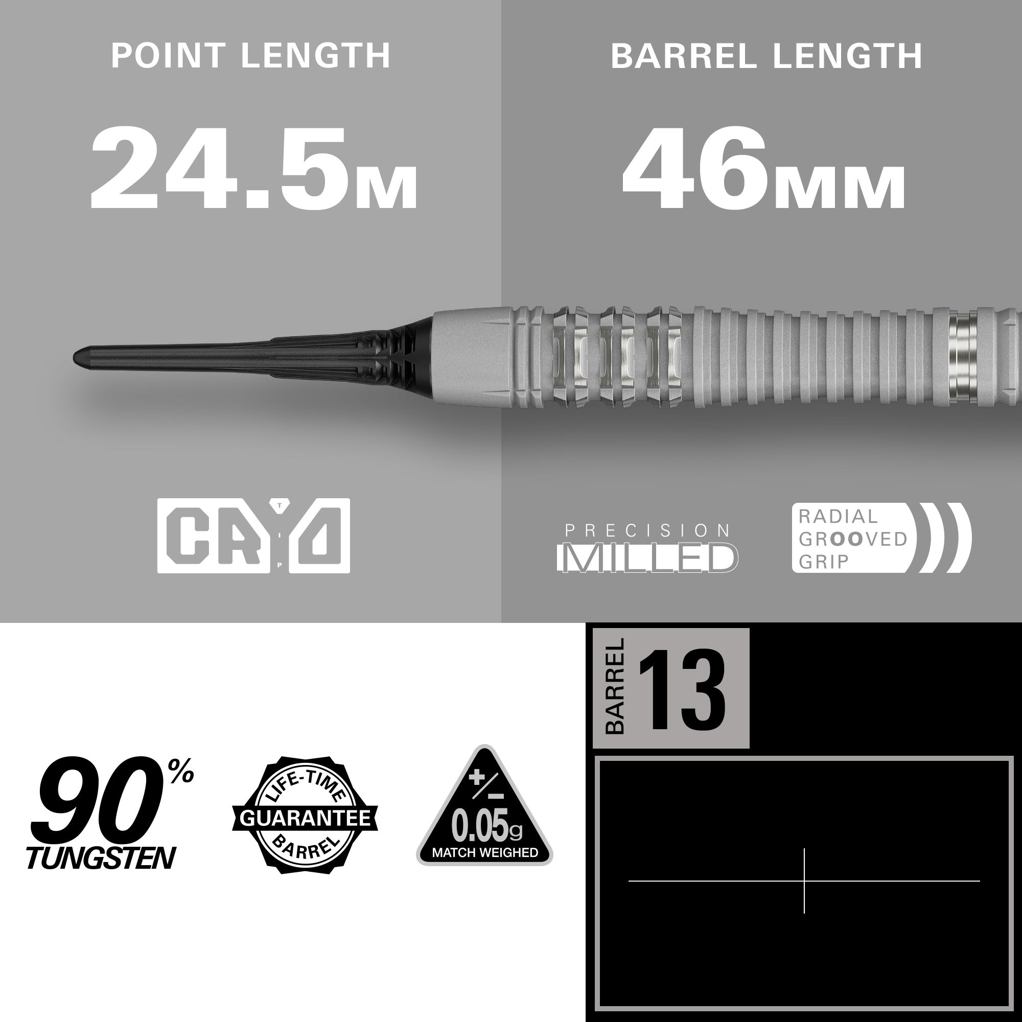 Freccette morbide Target Cryo 13 Das Bild zeigt die Target Cryo 13 Softdarts. Die Darts sind meist in einer Nahaufnahme mit hochwertigem Design abgebildet.
