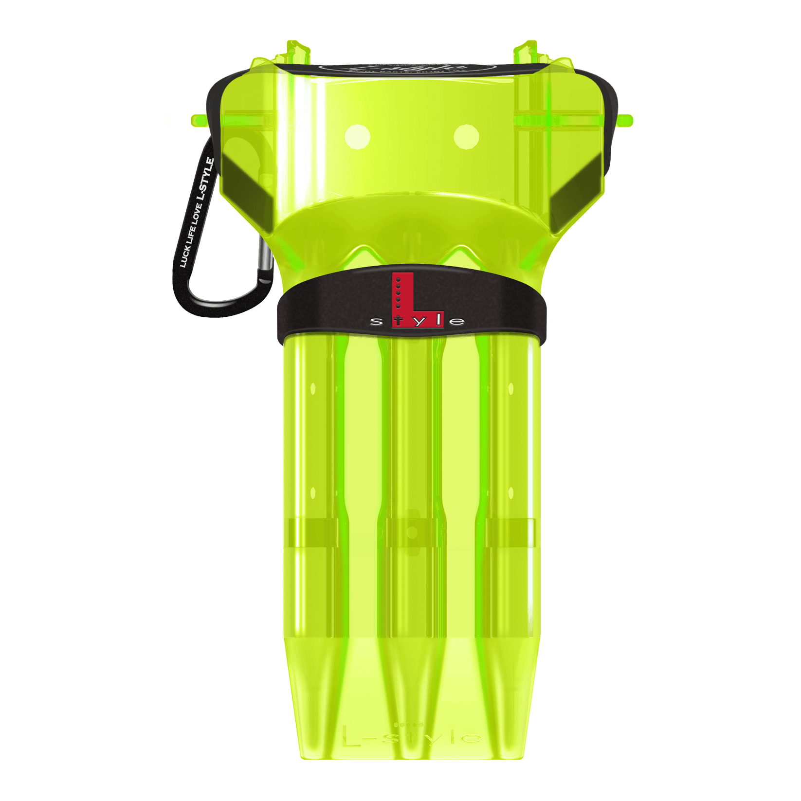 Custodia per freccette L-Style Krystal One tinta unita Das Bild zeigt ein neon-gelbes Dartcase von L-Style. Das Case hat einen schwarzen Verschluss und ist durchsichtig gestaltet.