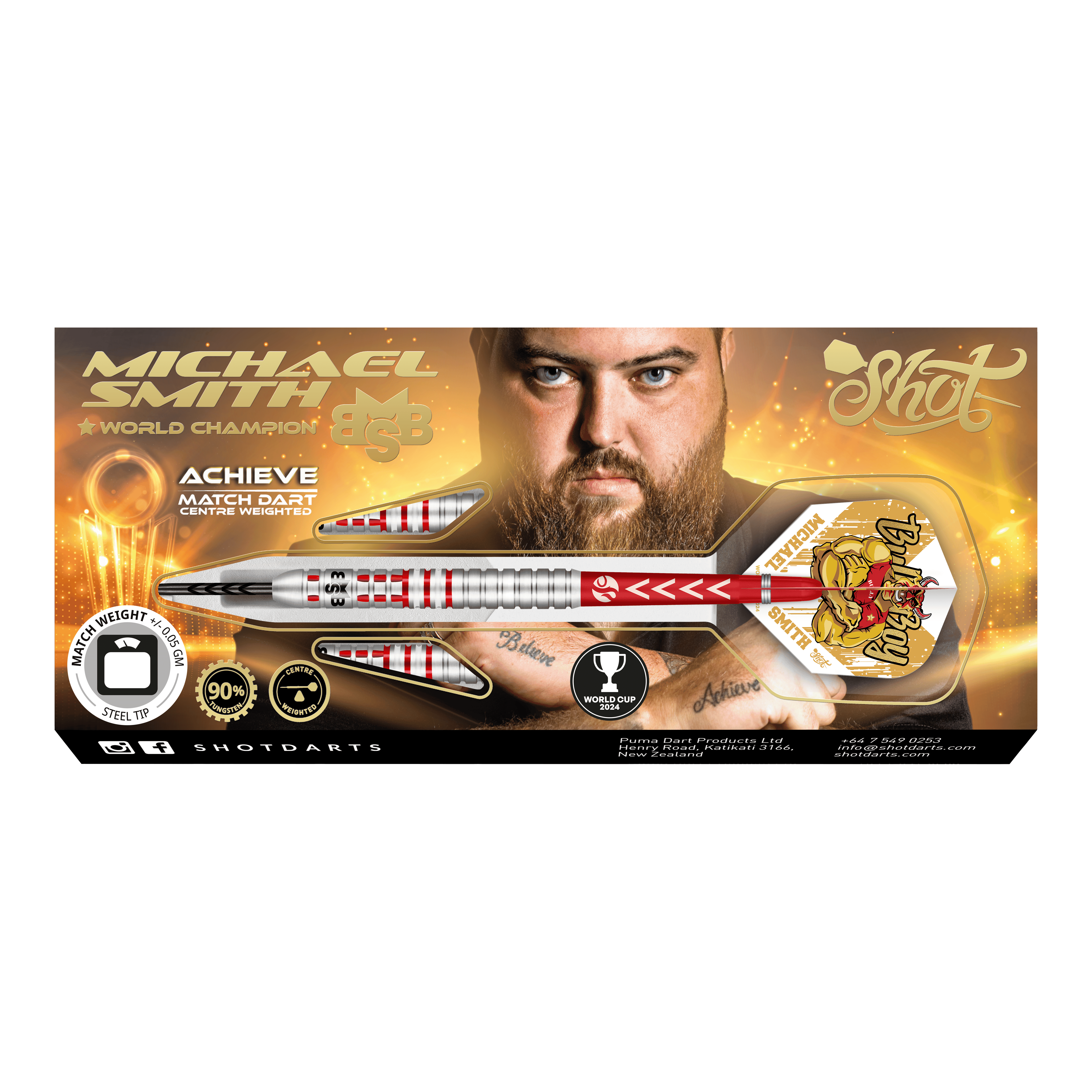 Shot Michael Smith Ottieni la Coppa del Mondo 2024 Steeldarts in edizione limitata - 24 g