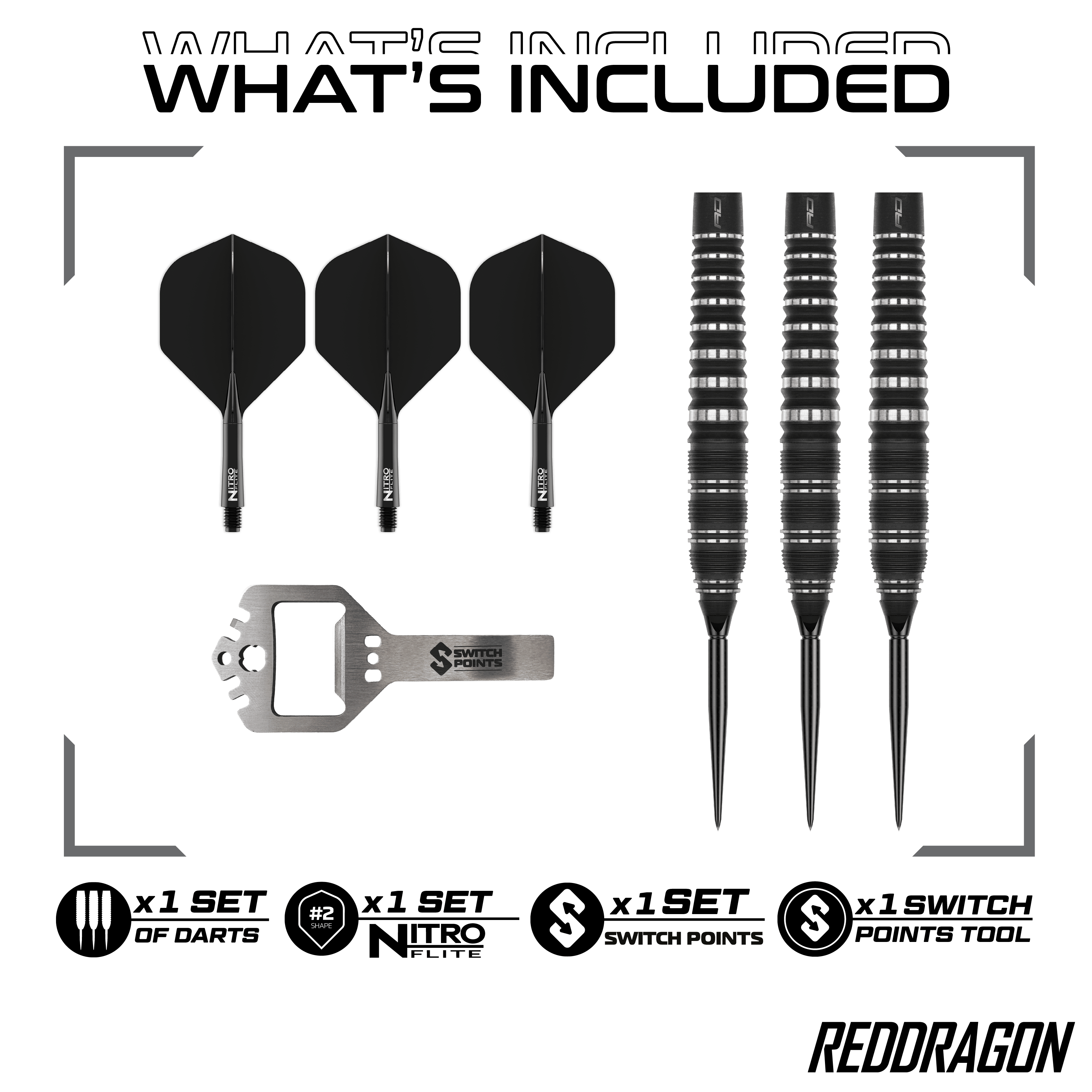 Dardi in acciaio a punta di interruttore del siluro di zibellino del drago rosso Hier sind Red Dragon Sable Torpedo Switch Point Steeldarts zu sehen. Diese Darts zeichnen sich durch ihre Torpedo-Form aus.