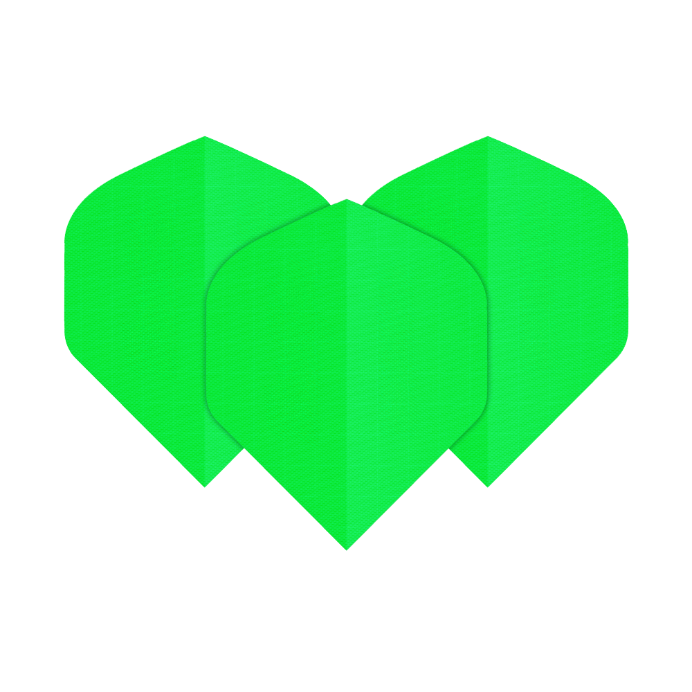 Alette in tessuto di nylon N5 - Standard - Verde neon Das Bild zeigt drei neongrüne Nylon-Stoff Flights in der Form N5. Sie sind nebeneinander angeordnet und leuchten auffällig.