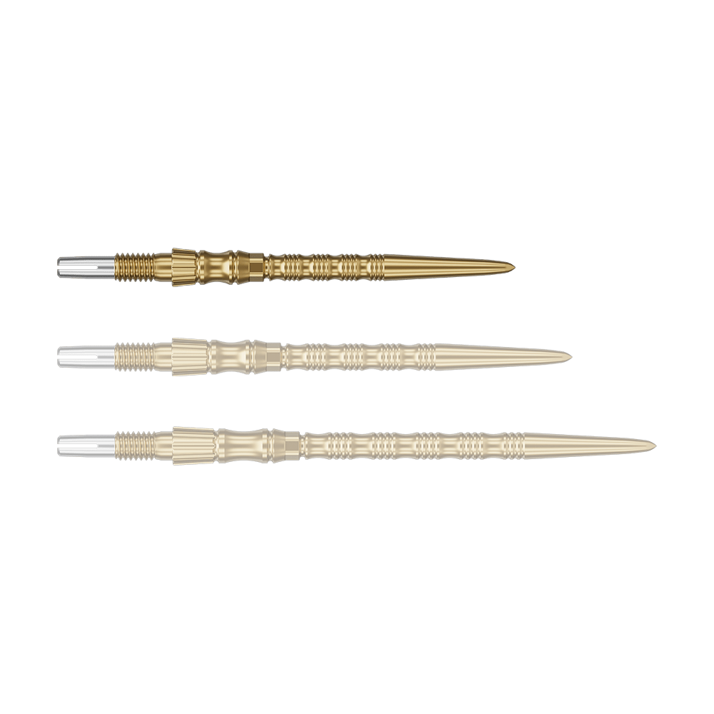 Punte per freccette Target Signature Swiss Point TRB in acciaio - oro Ein einzelner Target SwissPoint Signature TRB Dartspitze in Gold mit 30mm Länge wird gezeigt. Die Spitze ist detailliert abgebildet.