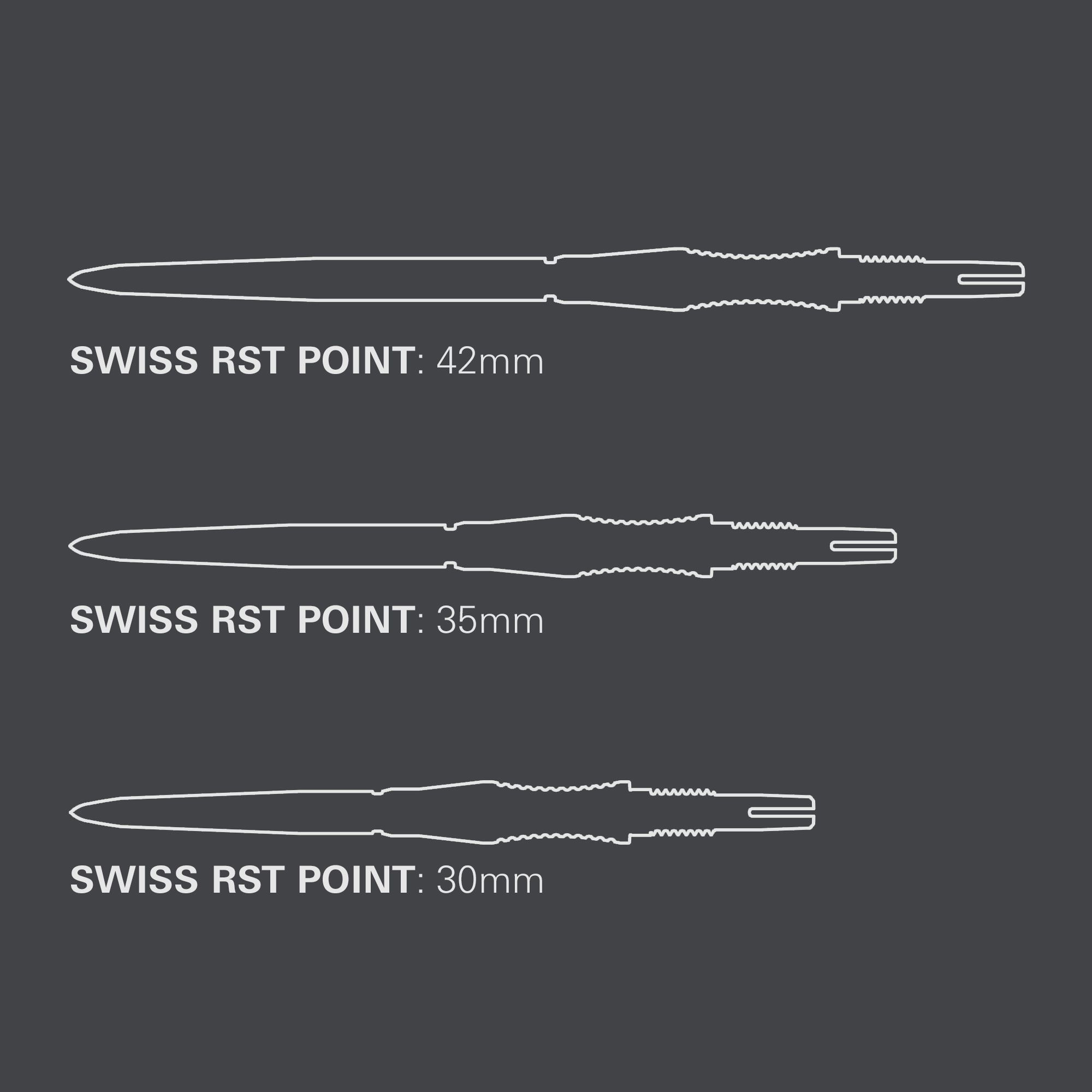 Punte per freccette Target Swiss Point Signature RST - Argento Abgebildet sind die Target Swiss Point Dartspitzen Signature RST in Silber. Die Spitzen sind mit einer RST-Oberfläche versehen und bieten optimalen Grip.