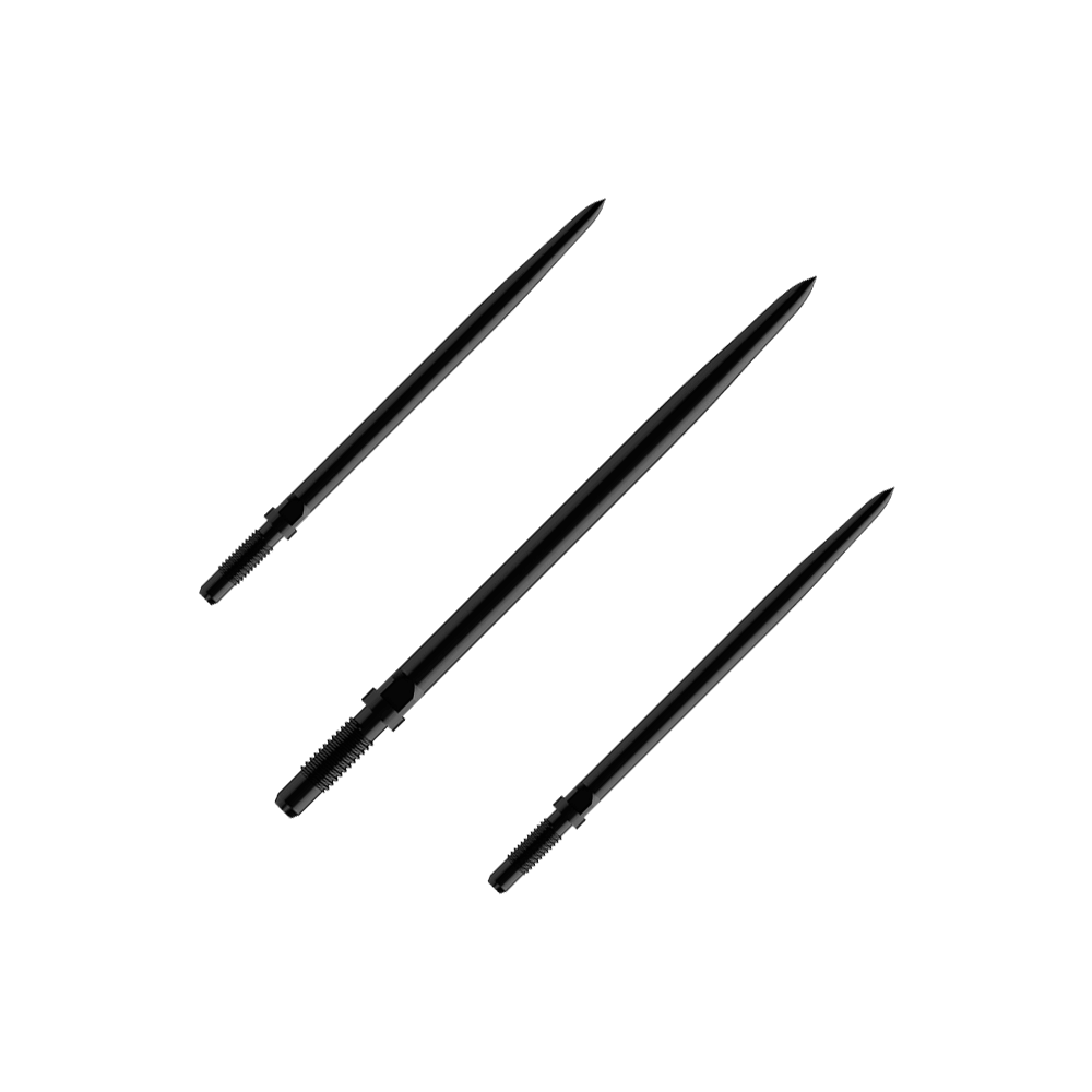 Das Bild zeigt einen Artikel mit dem Namen BU57701_BullsNL_Convertible_Points_Smooth_Schwarz_36mm_1Set. Vermutlich handelt es sich um einen Satz schwarzer, glatter Dartspitzen mit einer Länge von 36 mm.