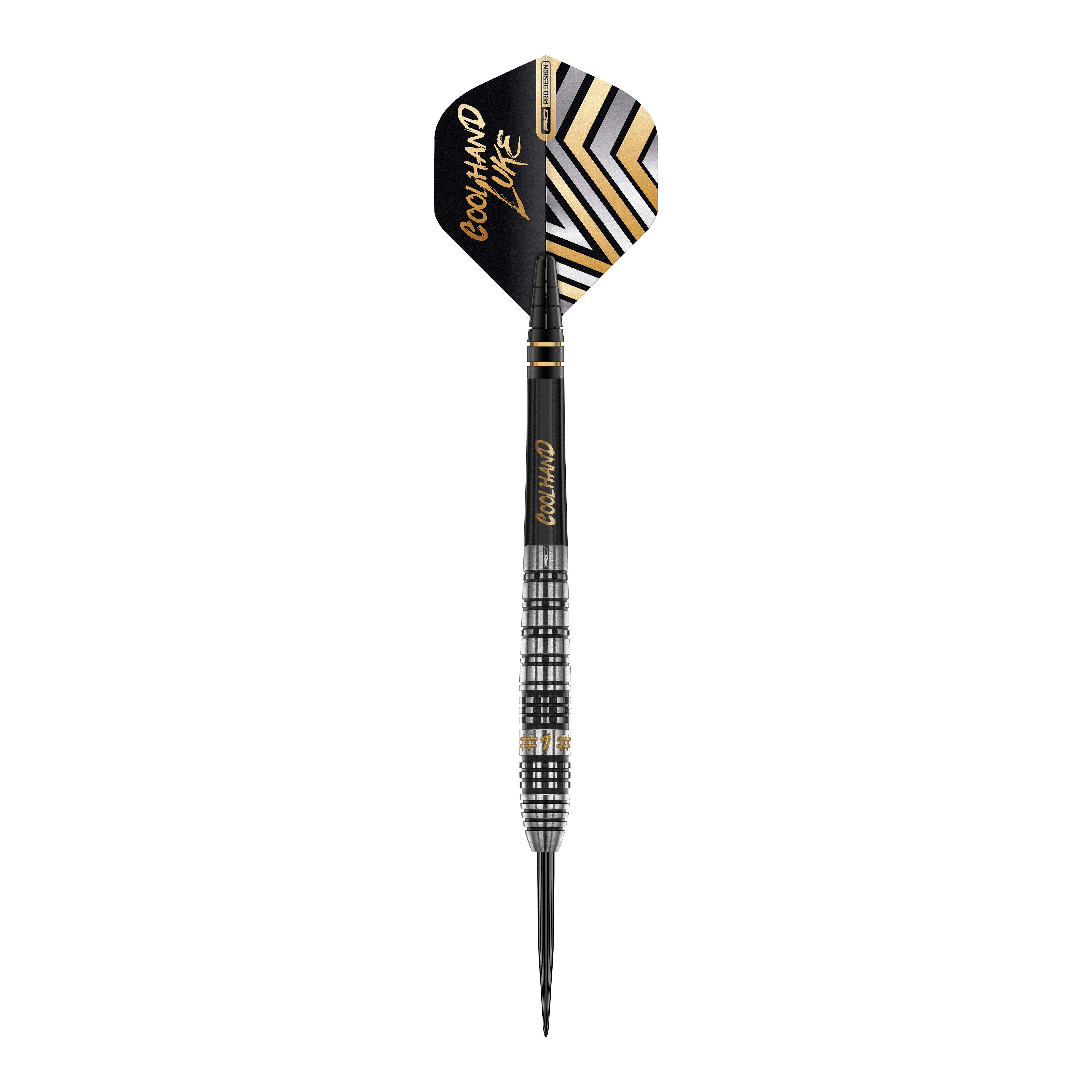 Freccette in acciaio Prestige Red Dragon Luke Humphries Dies ist ein 'Red Dragon Luke Humphries Prestige Steeldart'. Der Dart hat ein schwarz-silbernes Design mit goldenen Akzenten und auffälligen Mustern auf dem Flight.