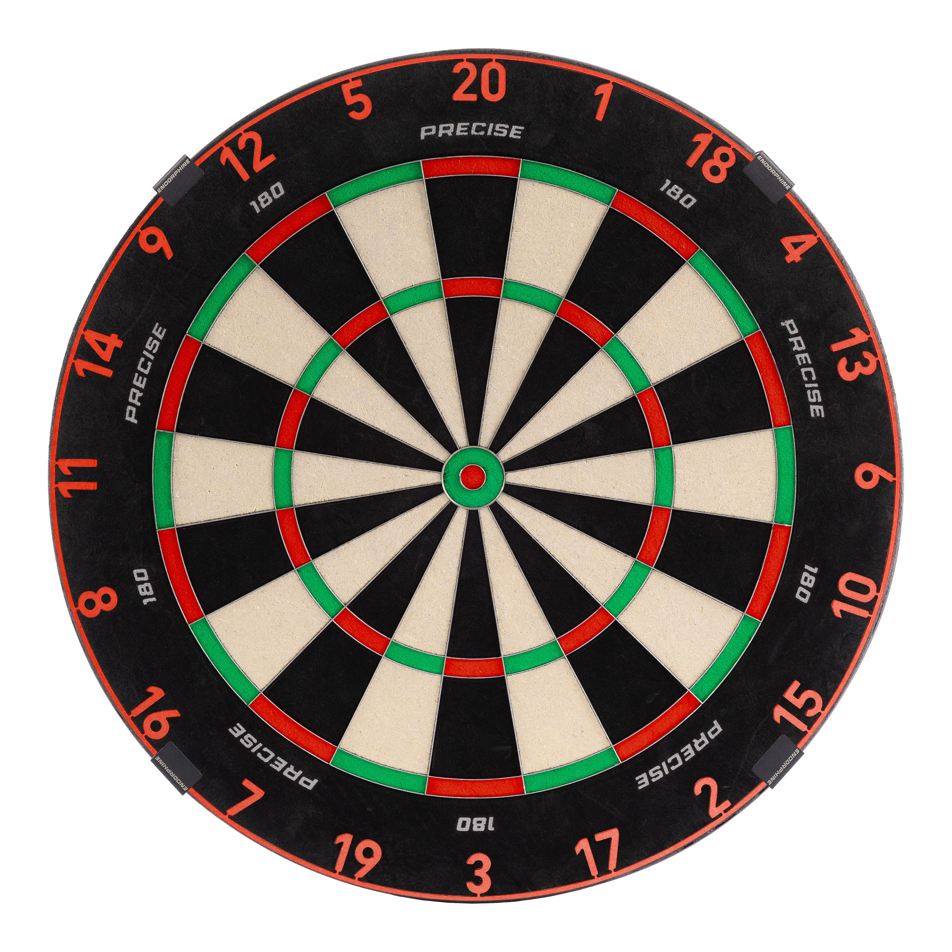 Bersaglio per freccette in acciaio Precise 180 Endorphine con anello numerico - Inferno Red Zu sehen ist das Precise 180 Endorphine Steeldartboard mit Nummernring in Inferno Red. Es bietet eine professionelle Spielfläche für Darts.