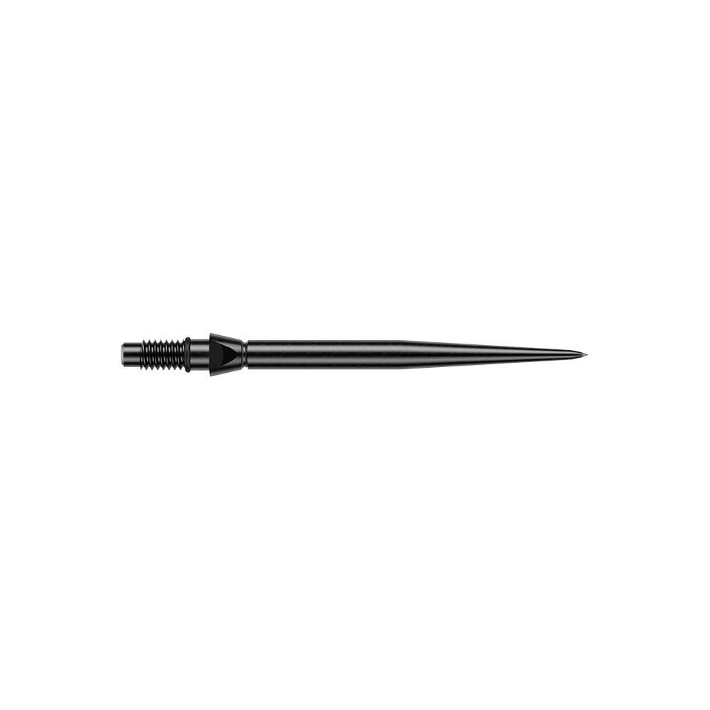 Gezeigt wird eine schwarze glatte Steeldartspitze von Winmau. Die Spitze hat eine Länge von 26mm.