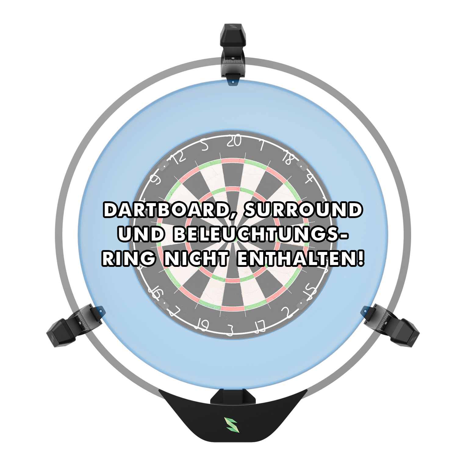 Scolia Home 2 FLEX - Sistema di punteggio automatico elettronico 2026 Das Bild zeigt das Produkt "Scolia Home 2 FLEX – Electronic Score System" rund um ein Dartboard. Auf dem Bild steht der Hinweis, dass Dartboard, Surround und Beleuchtungsring nicht enthalten sind.