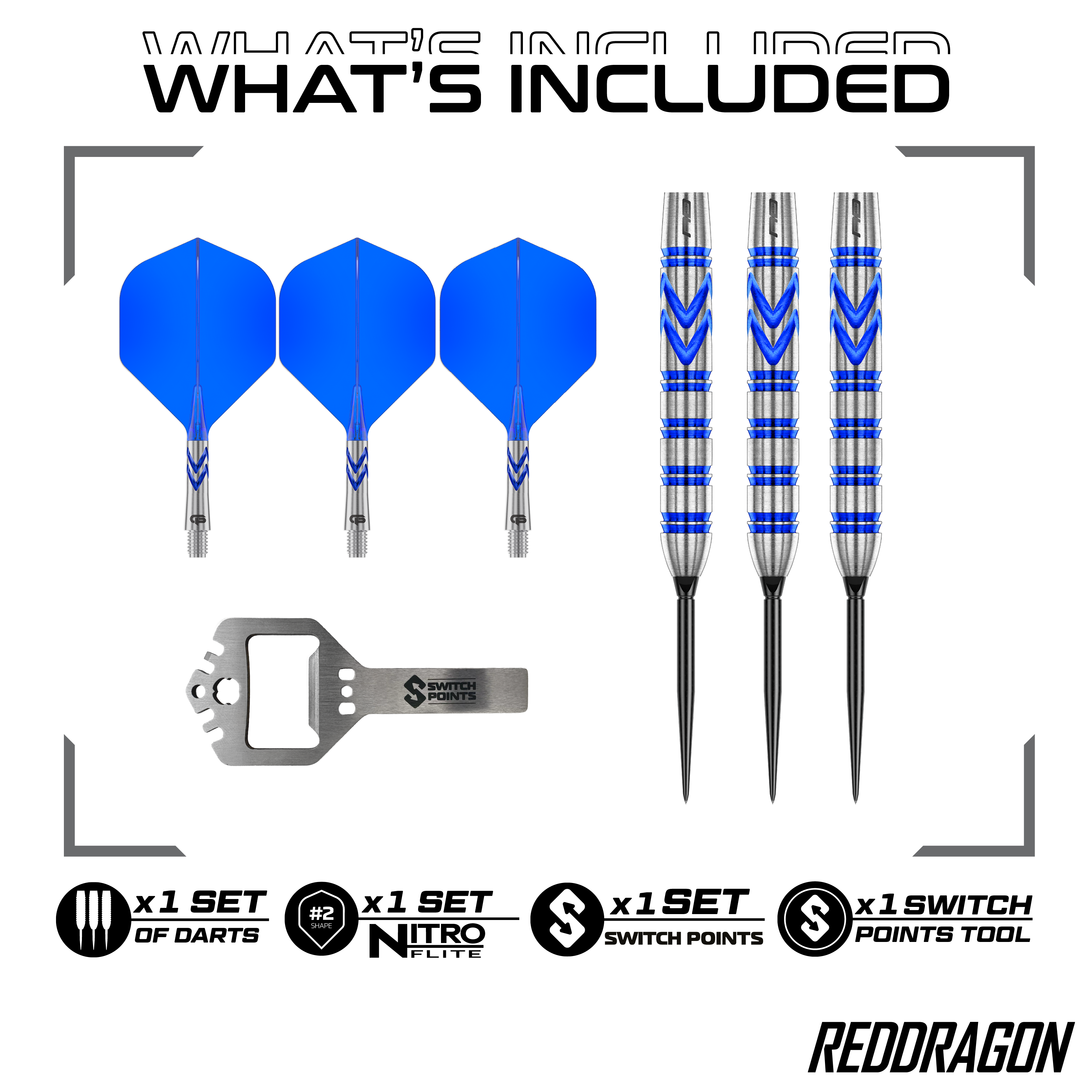 Dardi d'acciaio originali Switch Point di Gerwyn Price, Red Dragon Rosso Hier sind die Red Dragon Gerwyn Price Blue Original Switch Point Steeldarts abgebildet. Sie zeichnen sich durch ihr blaues Design und hohe Präzision aus.