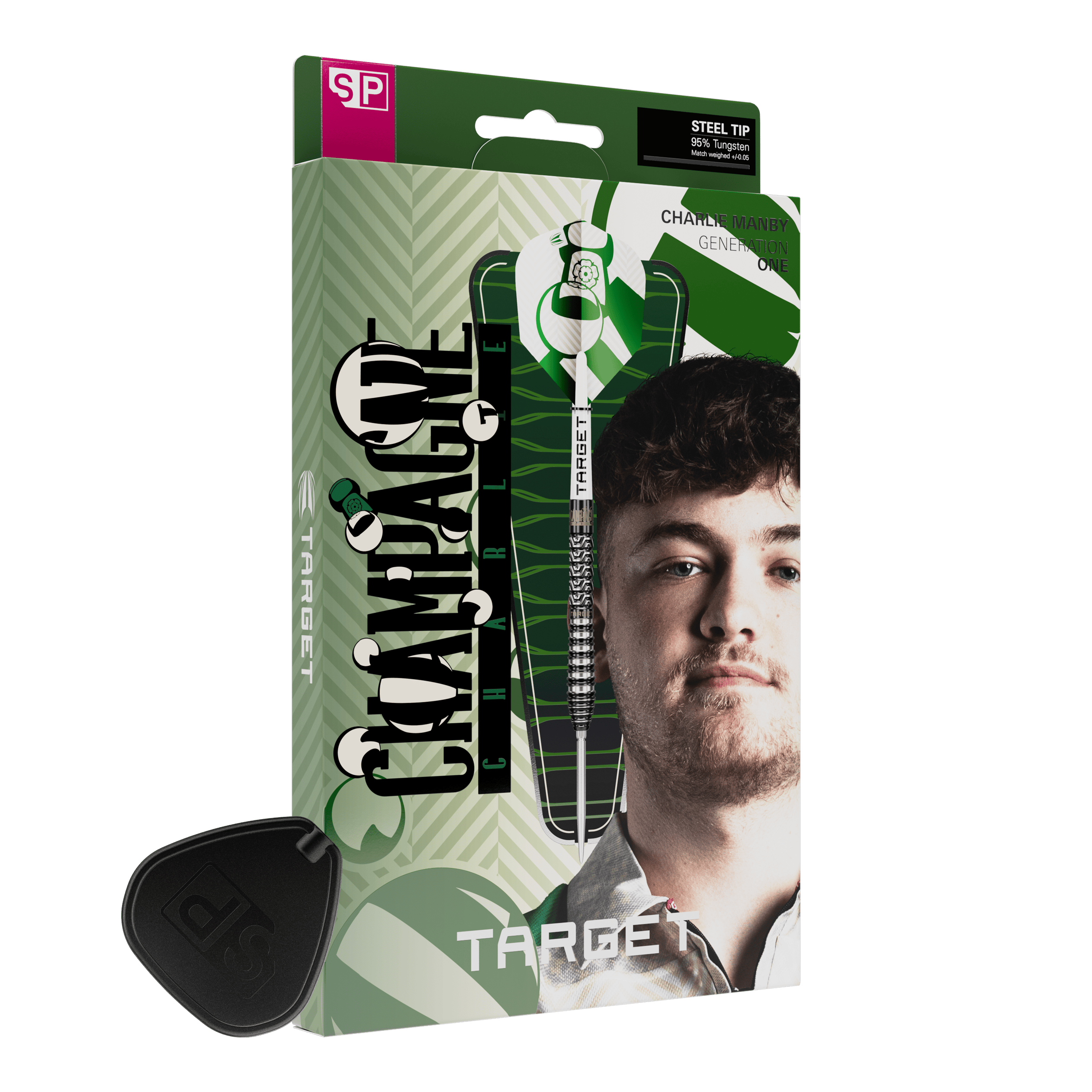Freccette in acciaio Target Charlie Manby Swiss Points Dies ist ein Foto von Target Charlie Manby Swiss Points Steeldarts. Es wird ein weiterer Dart aus dem Set gezeigt.