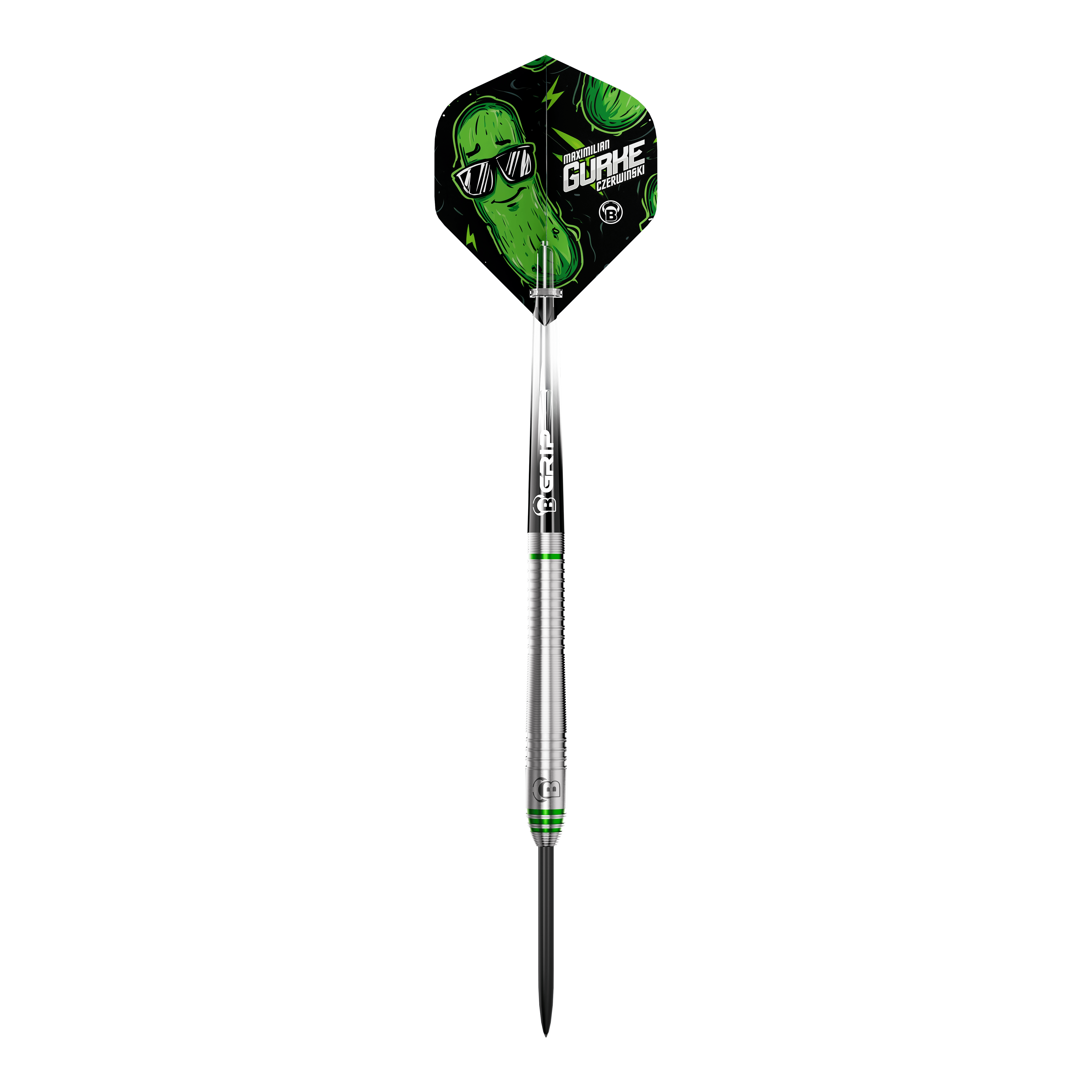 Bulls Max Czerwinski Cucumber Steeldarts - 23 g Hier sieht man die Bulls Max Czerwinski Gurke Steeldarts mit 23g. Die Darts zeichnen sich durch ihre besondere Form und Verarbeitung aus.