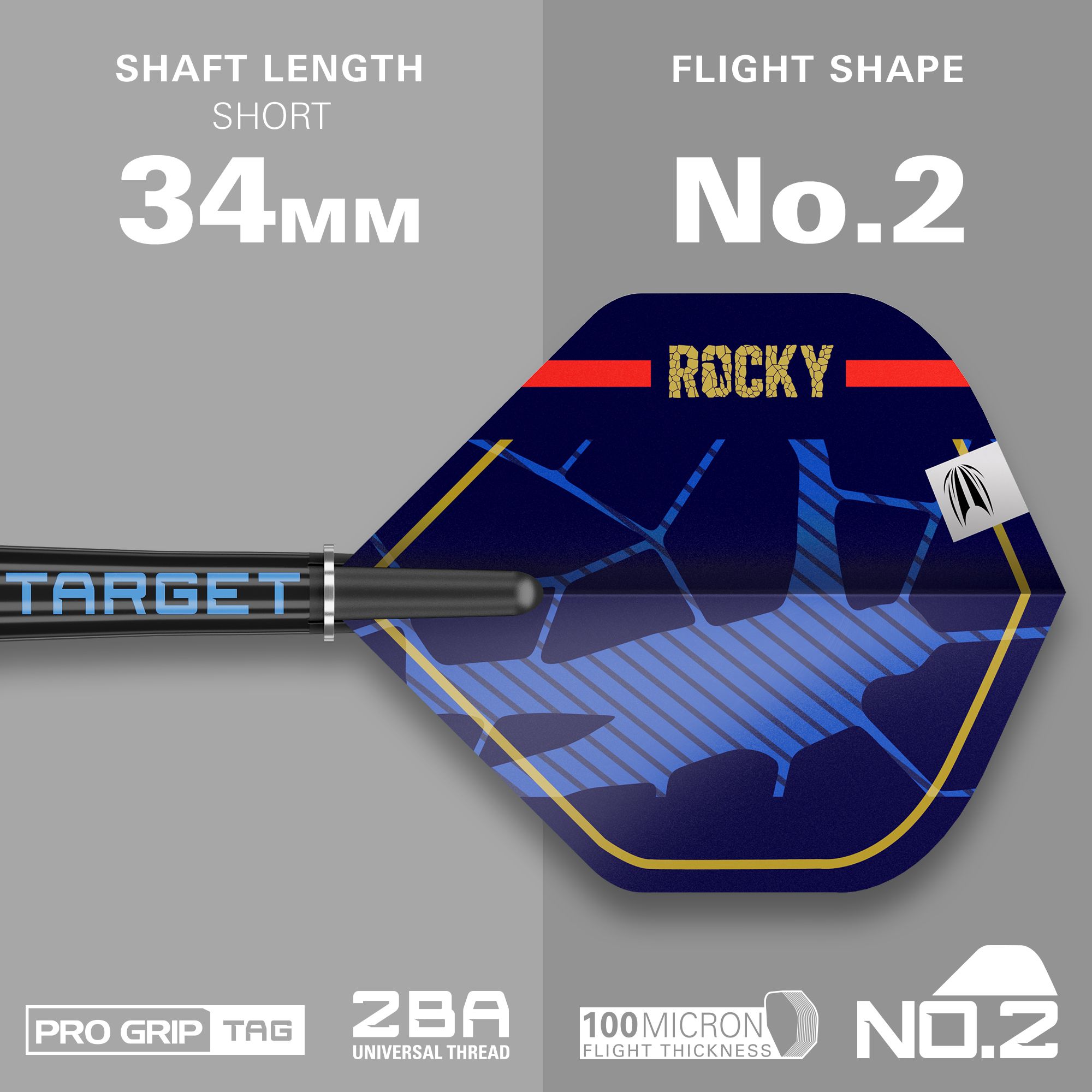 Freccette morbide Target Josh Rock GEN1 - 20 g Das Bild zeigt einen Softdart aus der Serie "Target Josh Rock GEN1" mit einem Gewicht von 20g. Der Schaft ist 34 mm lang und der Flight hat die Form Nr. 2.