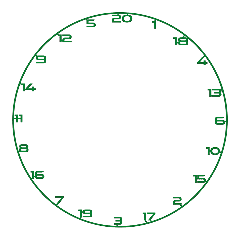 Dieses Bild zeigt ein Dartboard-Zahlenring in Grün. Es ist ideal für Dartboards und wird oft zum Zählen verwendet.