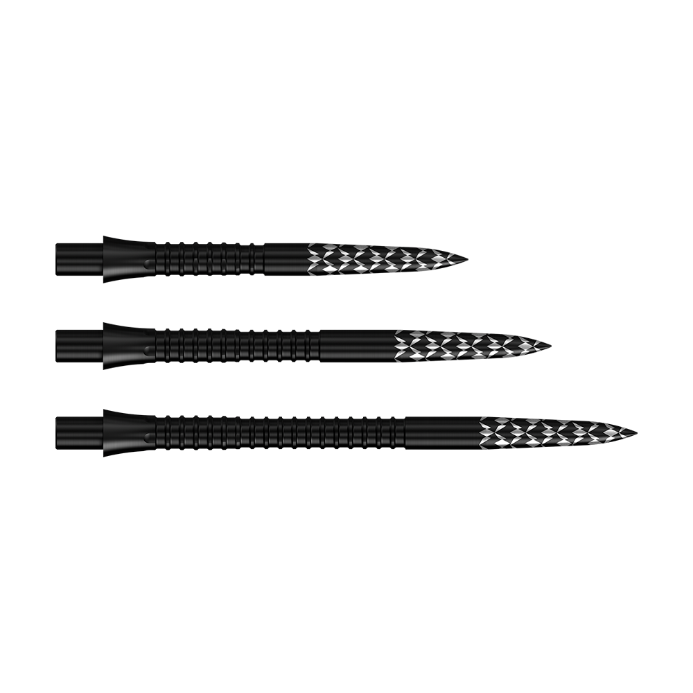 Punte per freccette Mission Caliburn EVO con logo GV - Nero Das Bild zeigt die Mission Caliburn EVO Dartspitzen GV-Logo in Schwarz. Sie sind mit einem speziellen Logo-Design versehen.