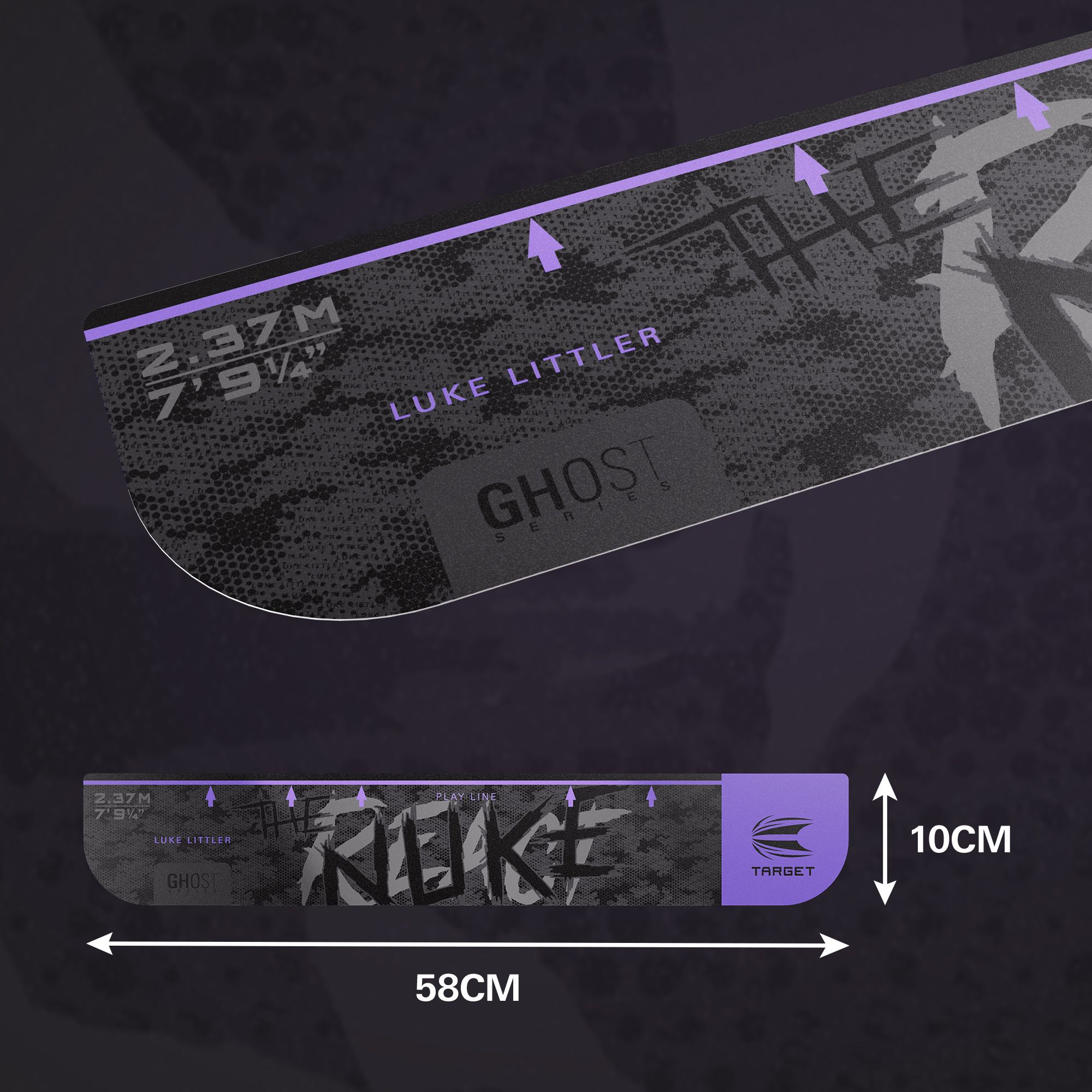 Linea di lancio Target Ghost-Series Luke Littler linea di lancio Das Bild zeigt das Produkt 'Target Throw Line Ghost-Series Luke Littler Abwurflinie'. Es handelt sich um eine Abwurflinie für Dartspieler.