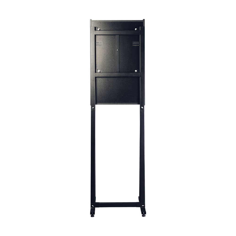 Karella_E-Master_Dartautomat_Standfuss_Mit_M-nzeinwurf_2 Das Bild zeigt die Rückseite eines Karella E-MASTER Dartautomaten mit Münzeinwurf. Zu sehen ist ein schwarzes, rechteckiges Gehäuse mit verschließbaren Fächern.