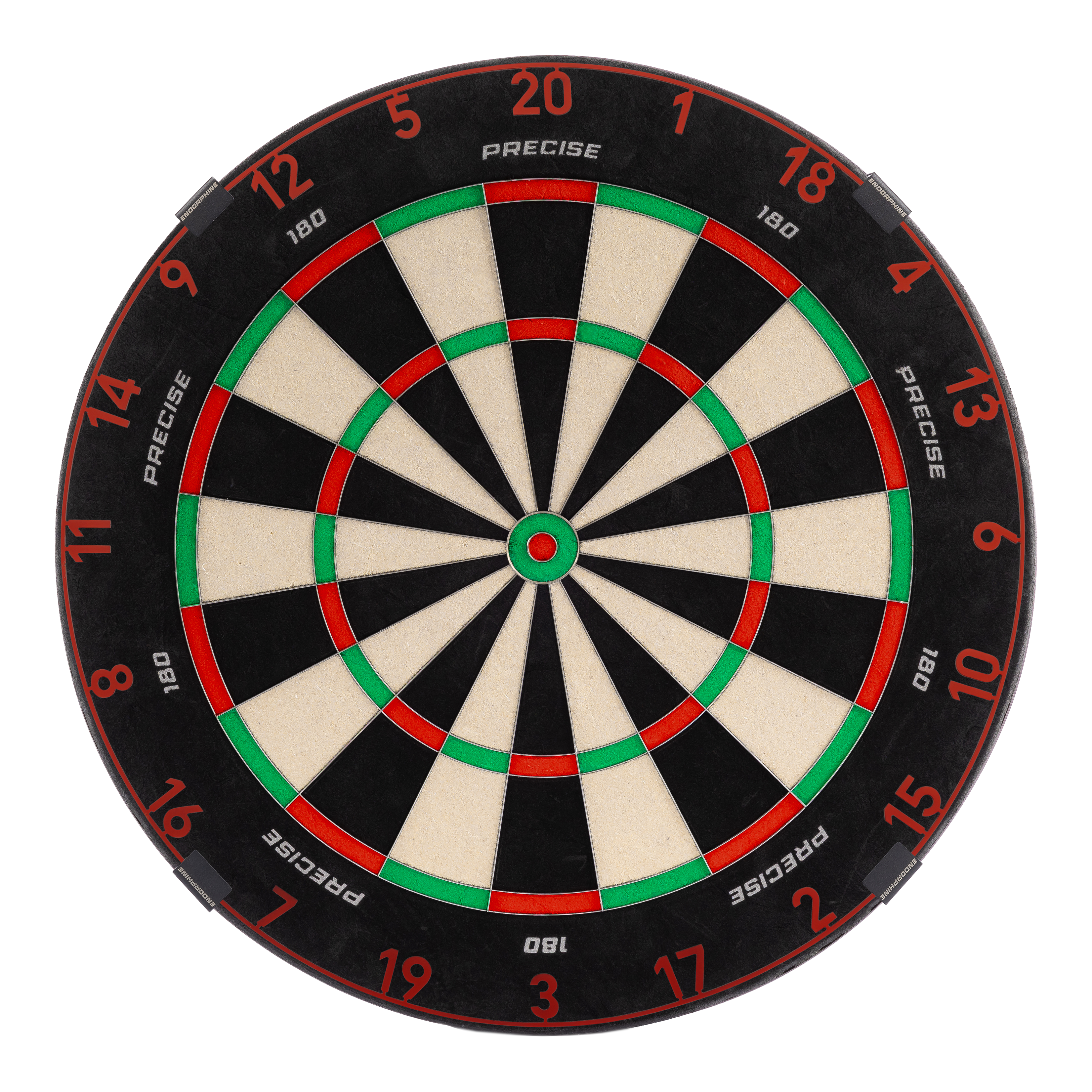 Bersaglio per freccette in acciaio Precise 180 Endorphine con anello numerato - Rosso sbiadito Das Bild zeigt das Precise 180 Endorphine Steeldartboard mit Nummernring in Faded Red. Es handelt sich um eine hochwertige Dartscheibe mit rotem Farbverlauf.