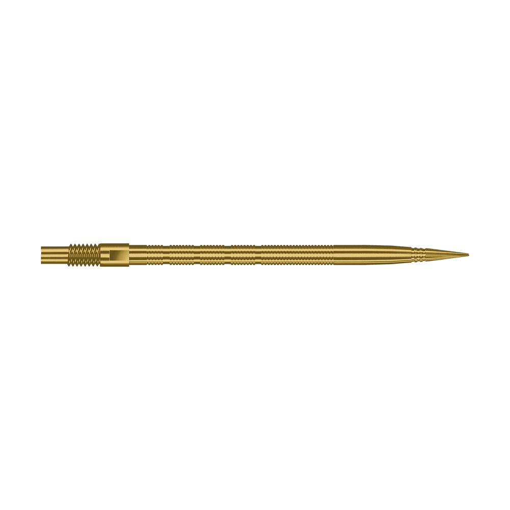 Punte per freccette Harrows Quick Point Micro Ridge - Oro Das Bild zeigt Harrows Quick Point MicroRidge Dartspitzen in Gold, 40mm. Die Dartspitze ist einzeln dargestellt.