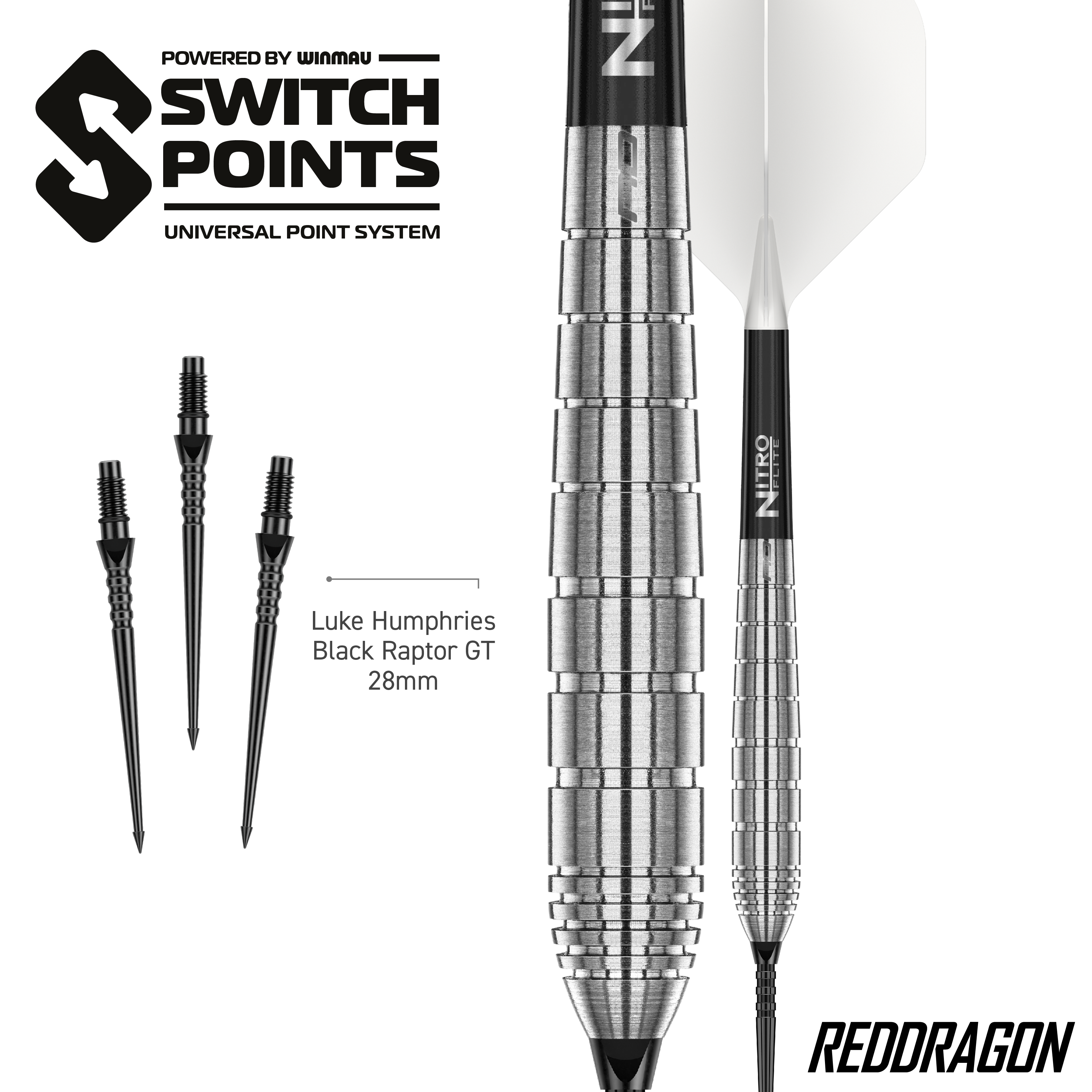 Freccette in acciaio Red Dragon Luke Humphries TX1 Pioneer Switch Point Das Bild zeigt die Red Dragon Luke Humphries TX1 Pioneer Switch Point Steeldarts. Diese Steeldarts sind hochwertig verarbeitet.