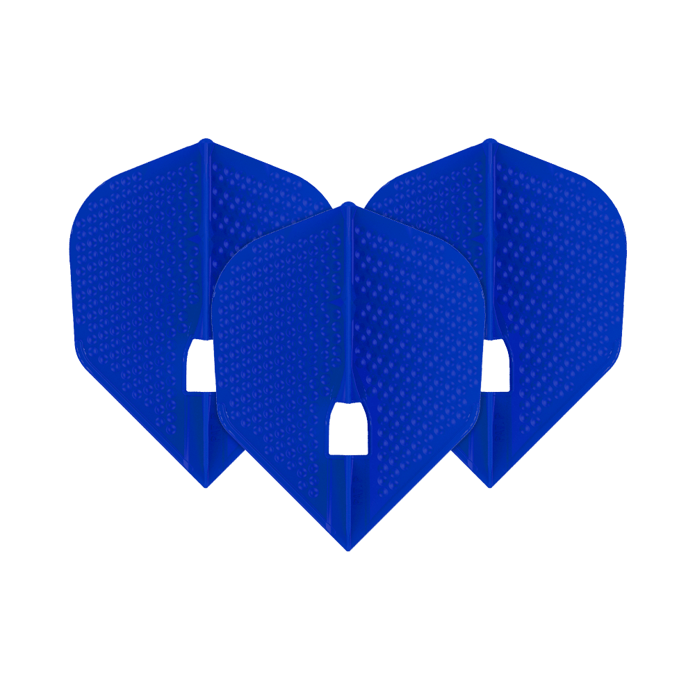 L-Style Flights Dimple Champagne L3PRO Shape Das Bild zeigt drei blaue L-Style Flights im Dimple Champagne L3PRO Shape. Die Flights haben eine strukturierte Oberfläche mit kleinen Punkten.