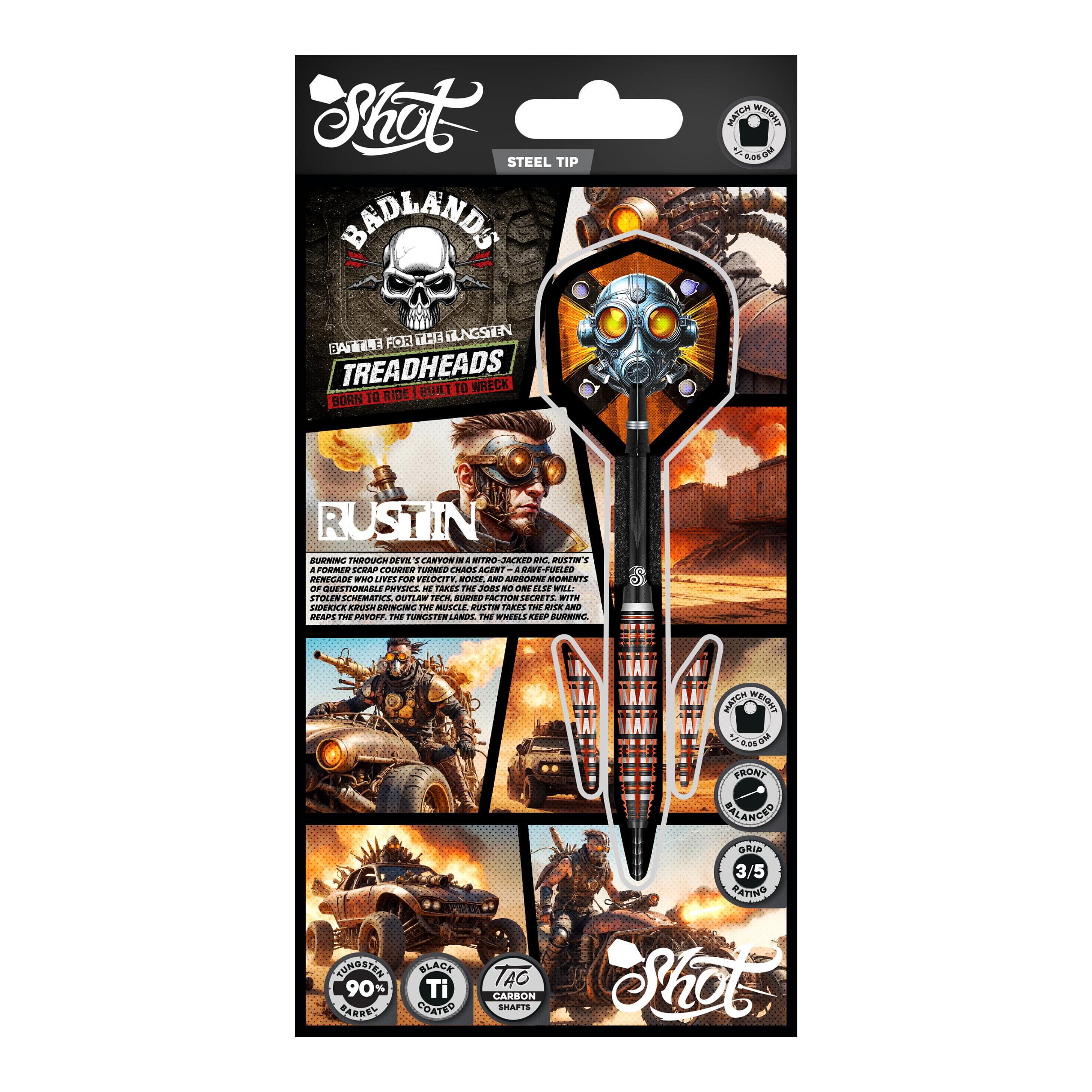 Freccette Shot Badlands Rustin Steel - 23 g Auf dem Foto ist Shot Badlands Rustin Steeldarts - 23g zu sehen. Das Produkt wird aus einer weiteren Ansicht dargestellt.