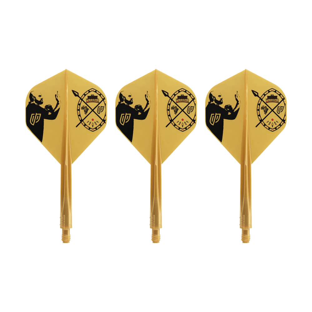 Condor AX Devon Petersen Inspiration Flight System - Standard Auf dem Bild sind drei gelbe Dart-Flights mit schwarzem Motiv zu sehen. Sie tragen das Design des Condor AXE Devon Petersen Inspiration Flight-Systems in Standardform.