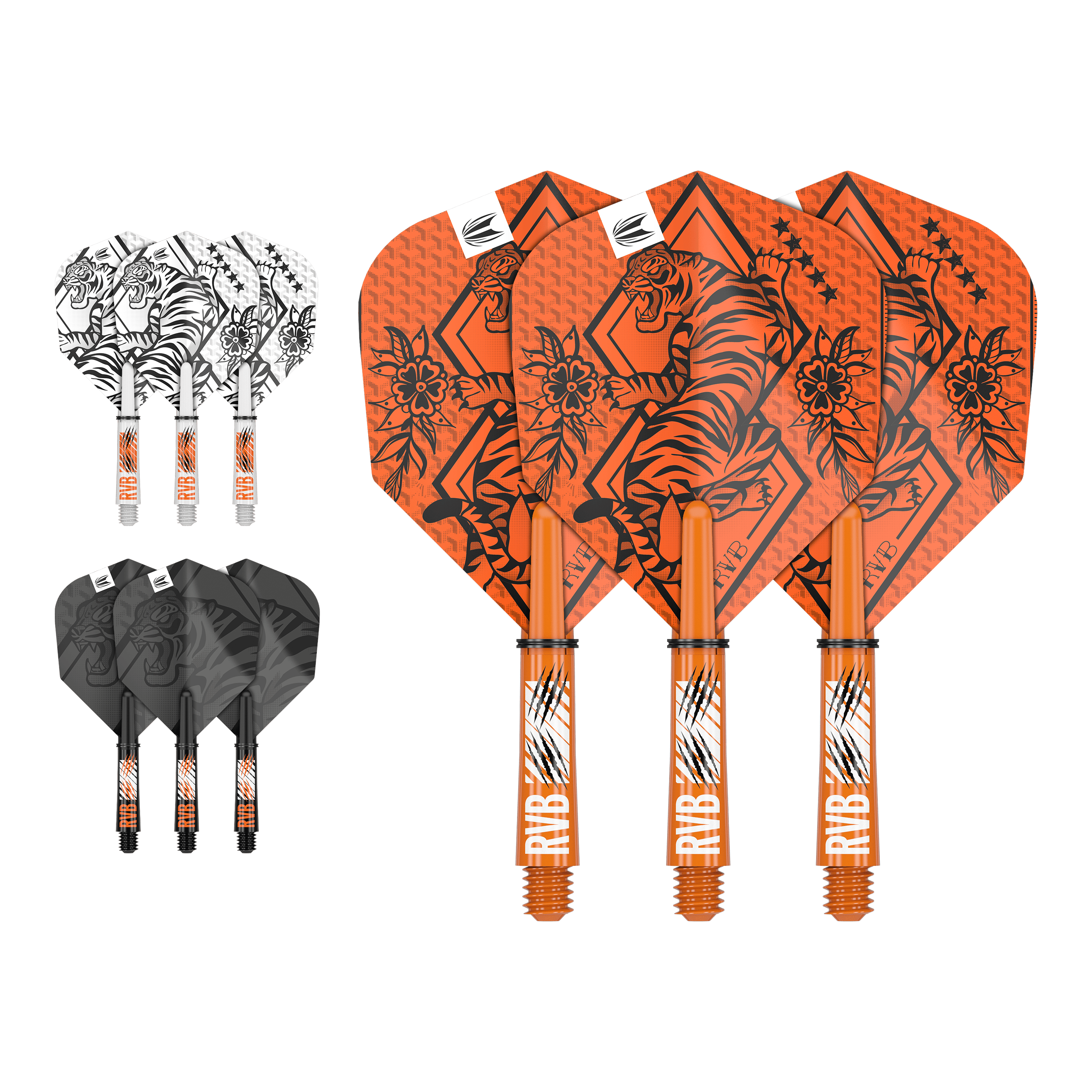 Kit albero di volo dell'inchiostro Target Raymond Van Barneveld Abgebildet ist ein Flight-Shaft-Kit, vermutlich das Raymond Van Barneveld Modell mit 34 mm Länge. Das Produkt ist ein Dart-Zubehör.