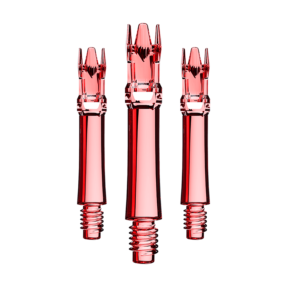 Alberi di ricambio per sistema L-Style - Rosso trasparente Ein Set aus roten transparenten Ersatzshafts ist dargestellt. Die Shafts sind ordentlich angeordnet.
