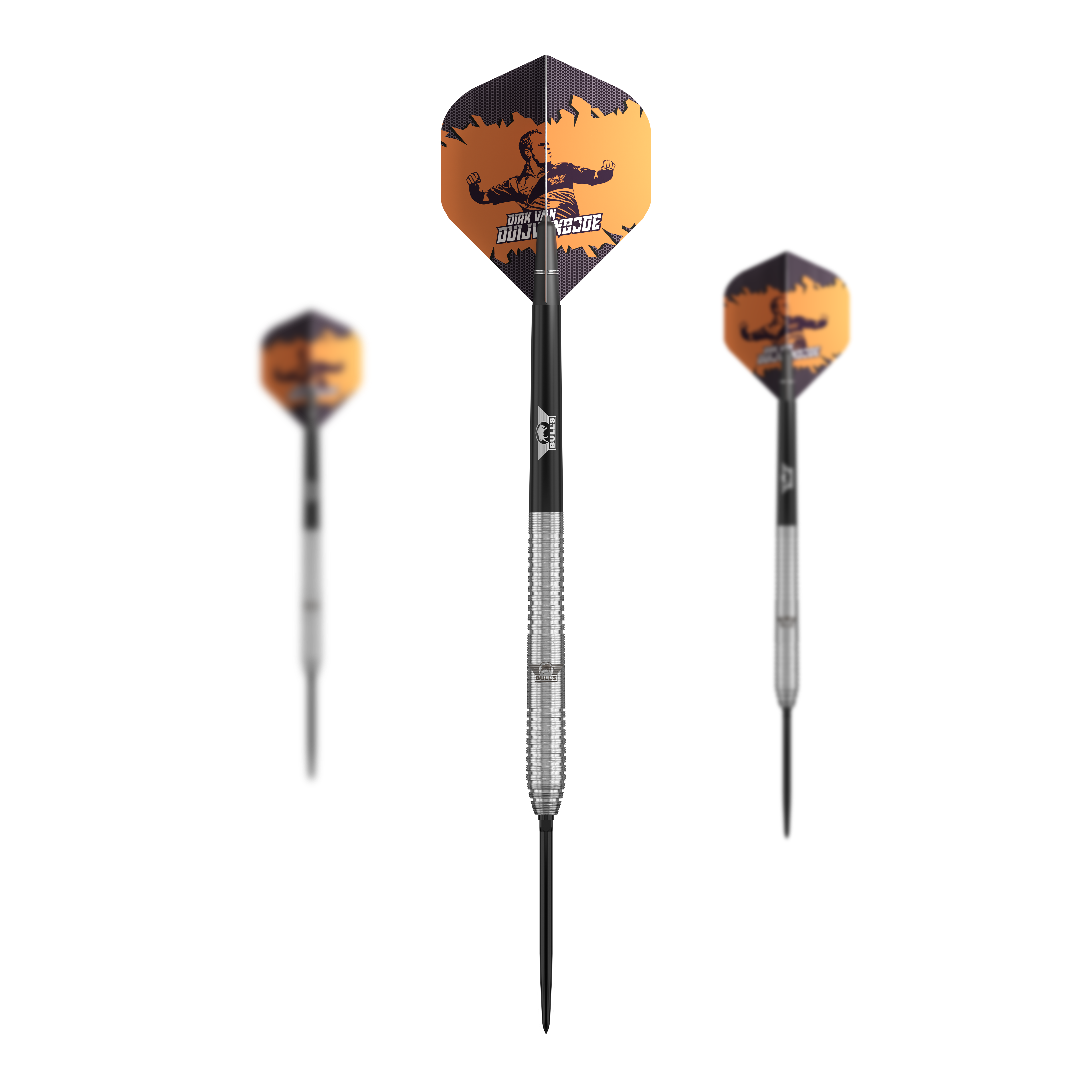 Bulls NL Dirk Van Duijvenbode Punta convertibile originale Steeldarts Zu sehen ist das Set Bulls NL Dirk Van Duijvenbode Original Convertible Point Steeldarts. Das Set enthält mehrere Pfeile.