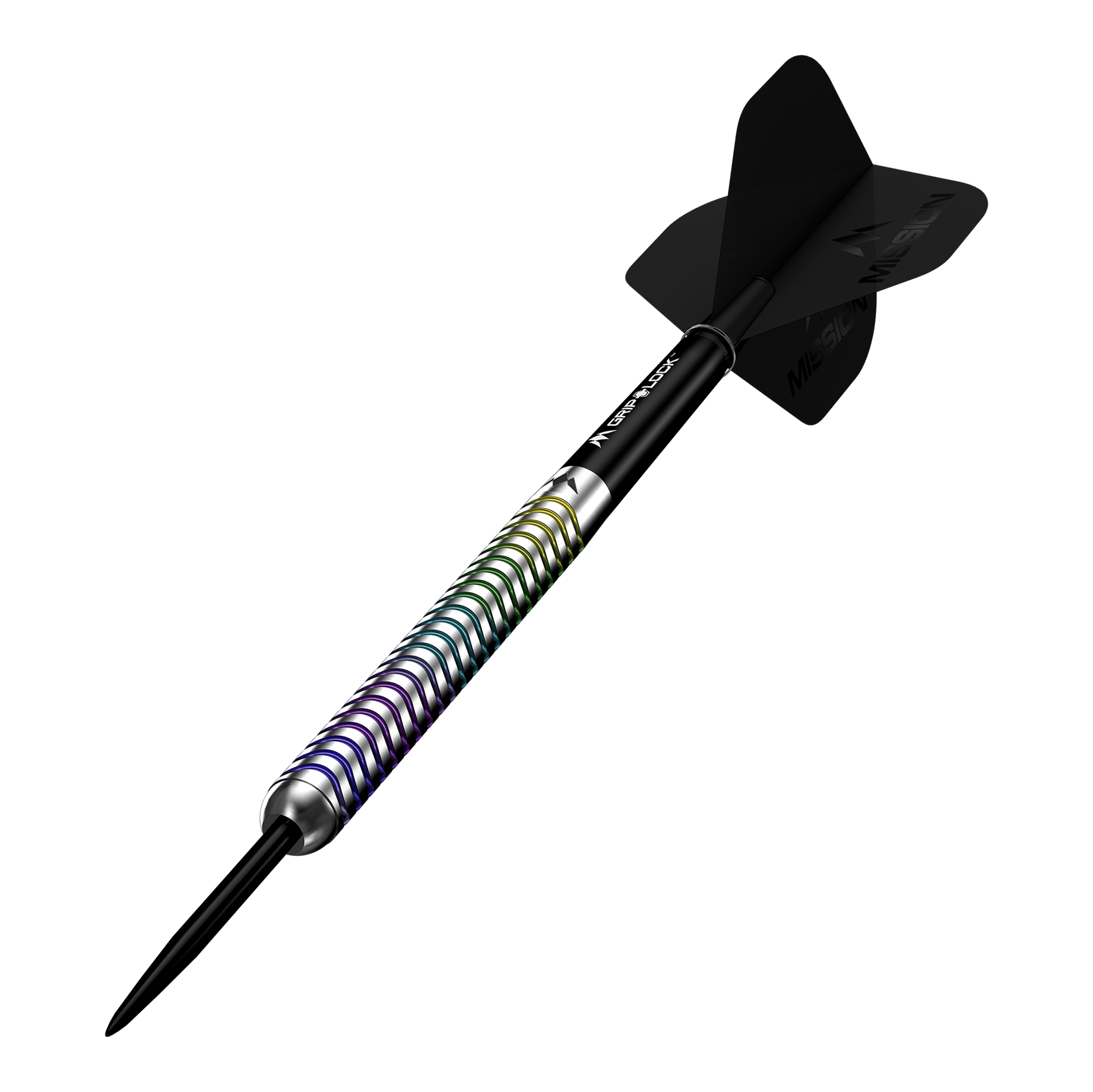Freccette in acciaio Mission Mirage Mission Mirage Steeldarts sind Profi-Darts für anspruchsvolle Spieler. Die Abbildung präsentiert das Set aus mehreren Perspektiven.