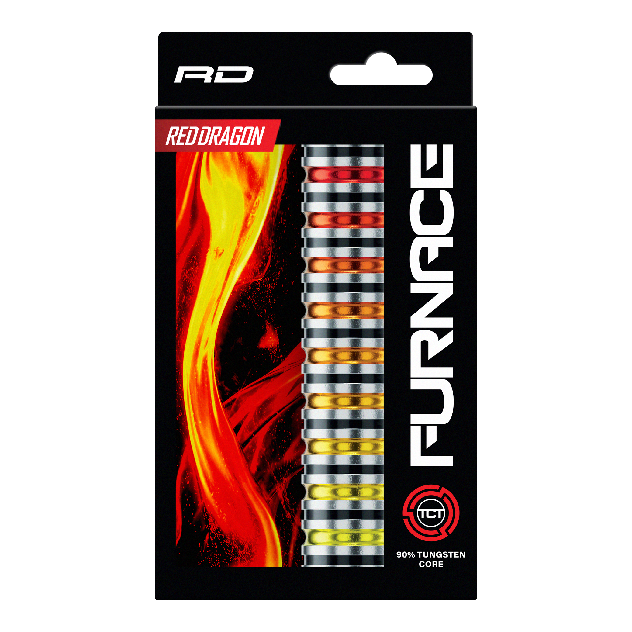 Dardi in acciaio della fornace del Red Dragon Abgebildet sind die Red Dragon Furnace Steeldarts. Die Darts liegen nebeneinander und zeigen ihr markantes Design.