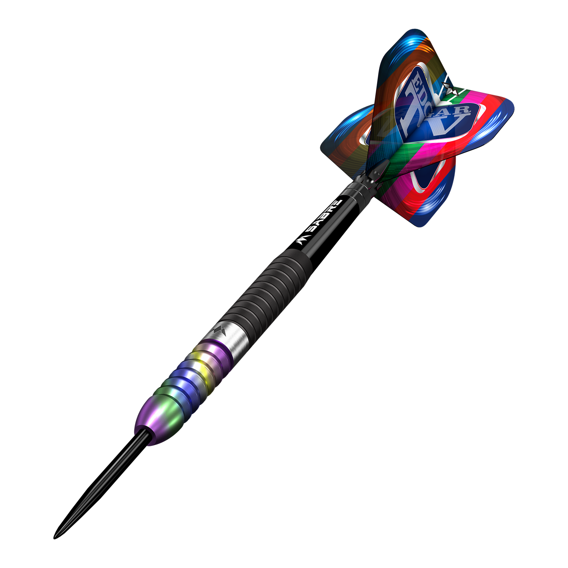 Missione Matt Edgar Steeldarts Dieses Bild zeigt einen Mission Matt Edgar Steeldart. Der Dartpfeil hat einen bunten Schaft und eine auffällige, farbenfrohe Flight.