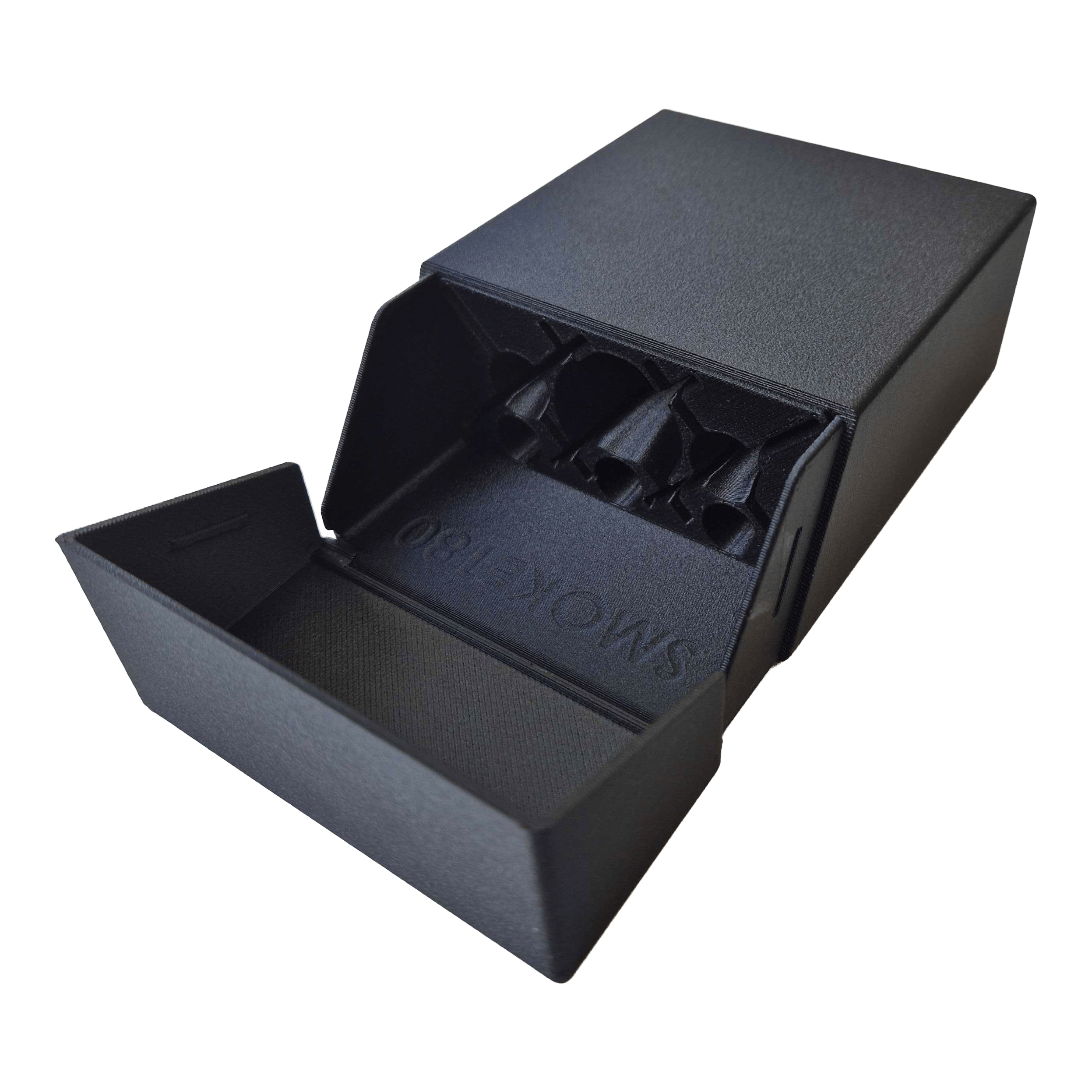 Custodia per freccette Smoke 180 con design personalizzato - Nera Nahaufnahme des Smoke 180 Dartcase mit individuellem Design in Schwarz. Die Verschluss-Mechanik ist erkennbar.