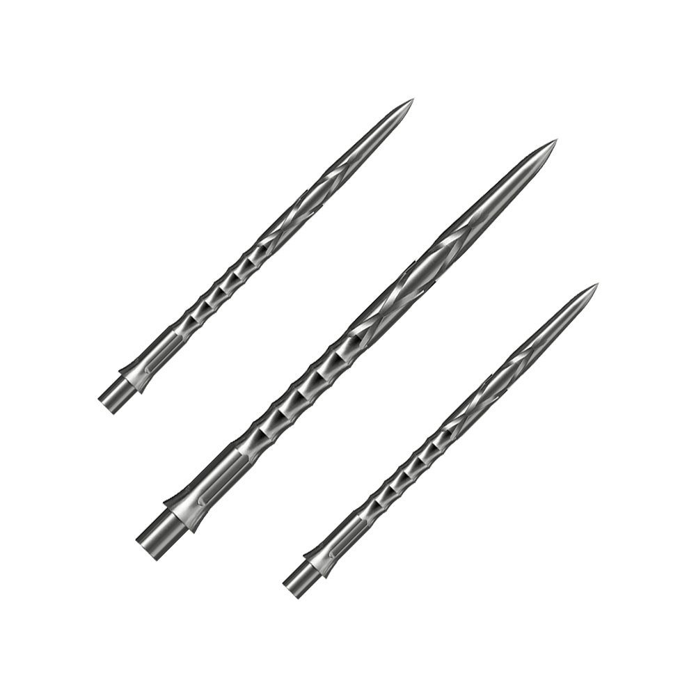 Punte per freccette in acciaio Caliburn System - HAN G2 - Argento Das Bild präsentiert ein Set Caliburn Evo System Steeldartspitzen, HAN G2, Silber, 40mm. Das Set enthält mehrere Spitzen für Steeldarts.