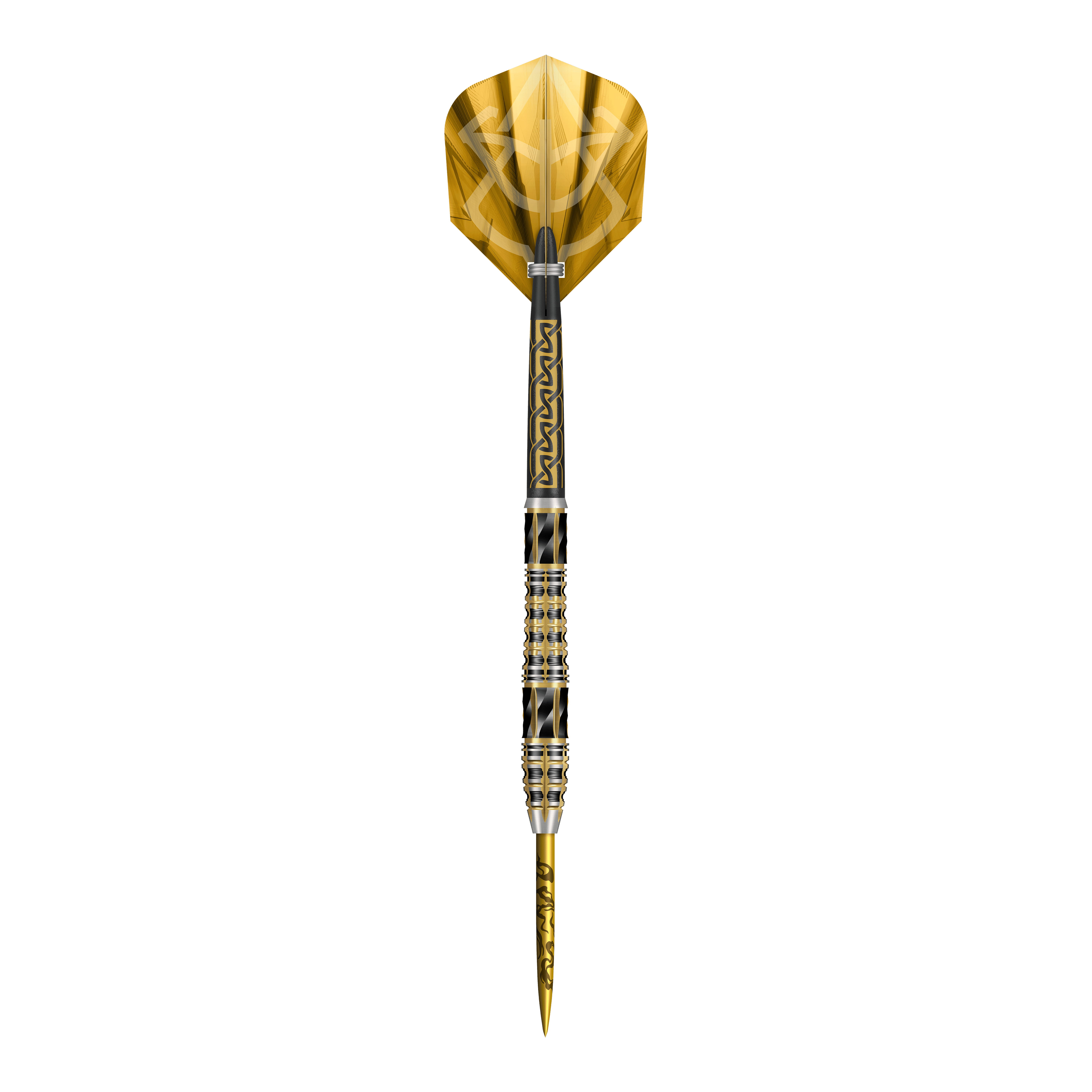 Freccette d'acciaio Shot Alchemy Auro Das Foto zeigt die Shot Alchemy Auro Steeldarts. Die Steeldarts präsentieren sich in einer klaren und hochwertigen Nahaufnahme.