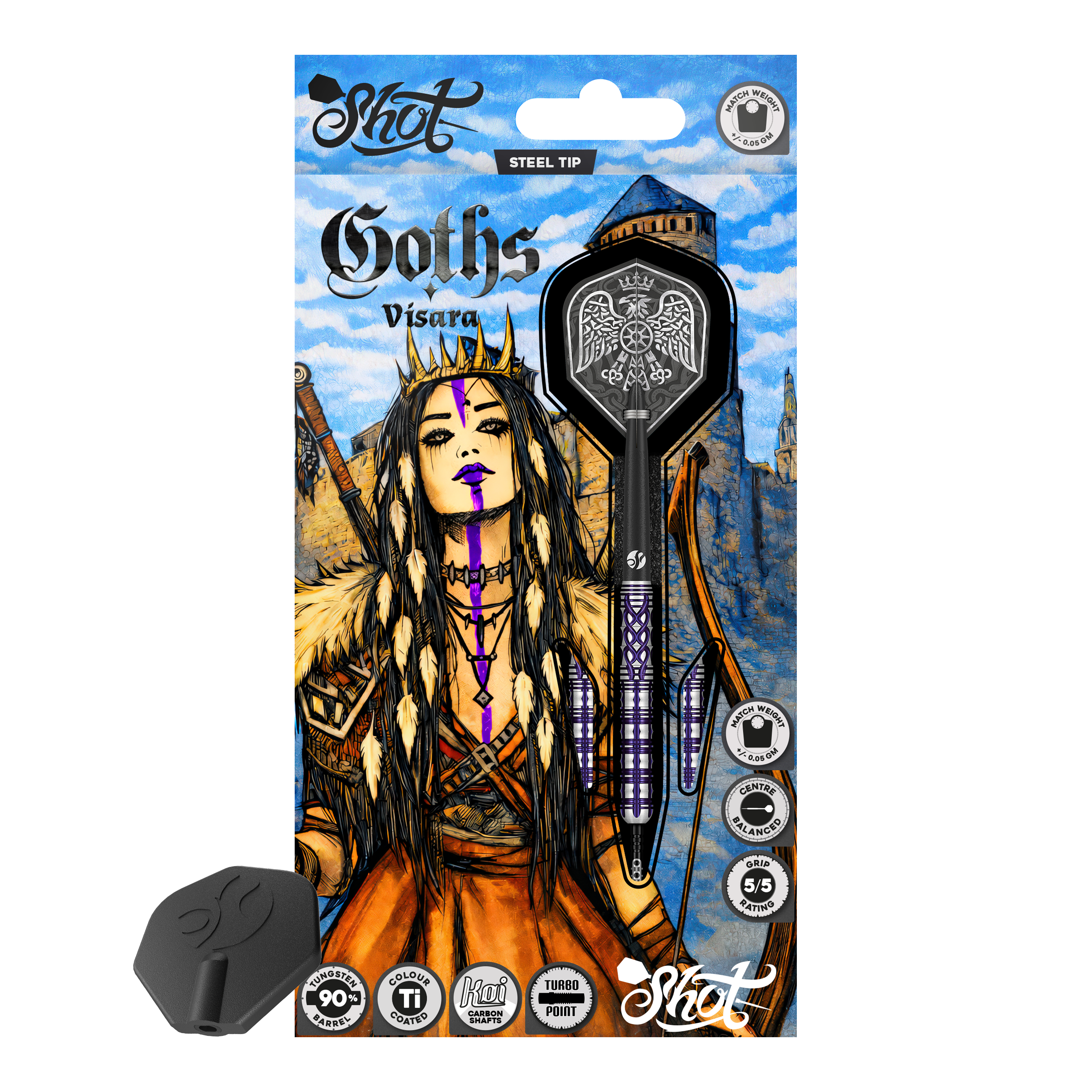 Freccette in acciaio Shot Goths Visara Turbo Point - 23 g Abgebildet sind die Shot Goths Visara Turbo Point Steeldarts mit einem Gewicht von 23 Gramm. Diese hochwertigen Darts bieten ein elegantes Design und eine ausgezeichnete Flugeigenschaft.