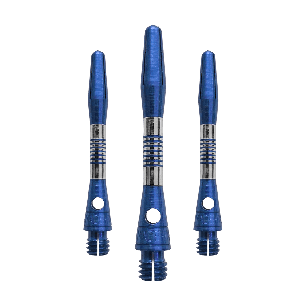 Aste in alluminio Bulls NL Cetra - Blu Dieses Bild zeigt blaue BullsNL Cetra Aluminium Shafts mit einer Länge von 34 mm. Es handelt sich um ein Set für Dartpfeile.